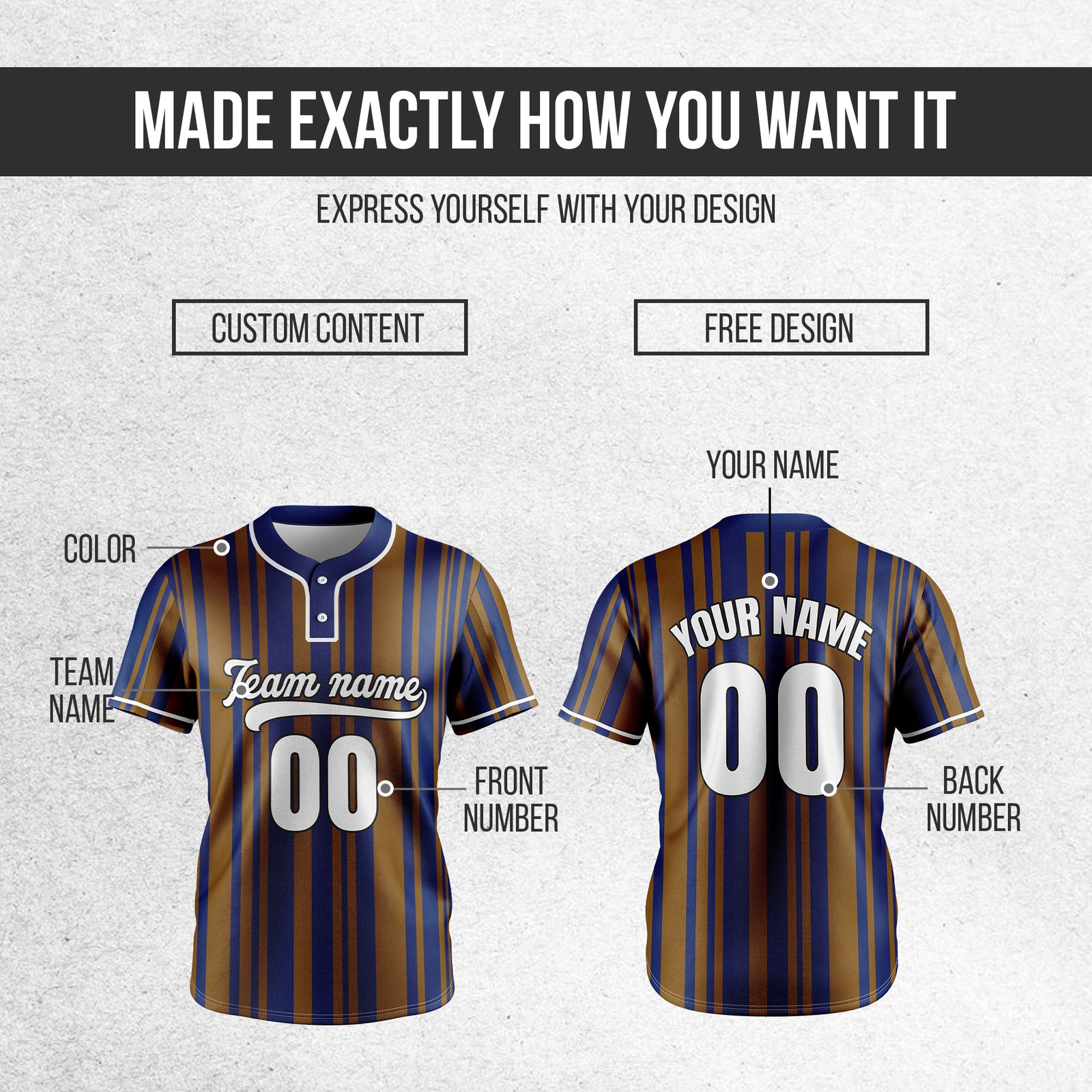 Custom Stripe Fusion Navy Baseball Sports Jersey Personalized Uniform with Name & Number