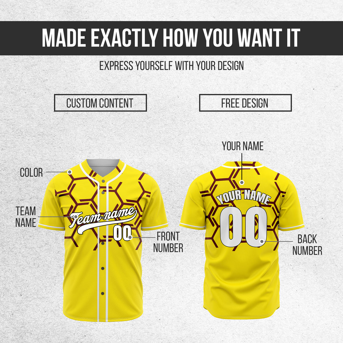 Custom Sting Force Yellow Baseball Sports Jersey Personalized Uniform with Name & Number