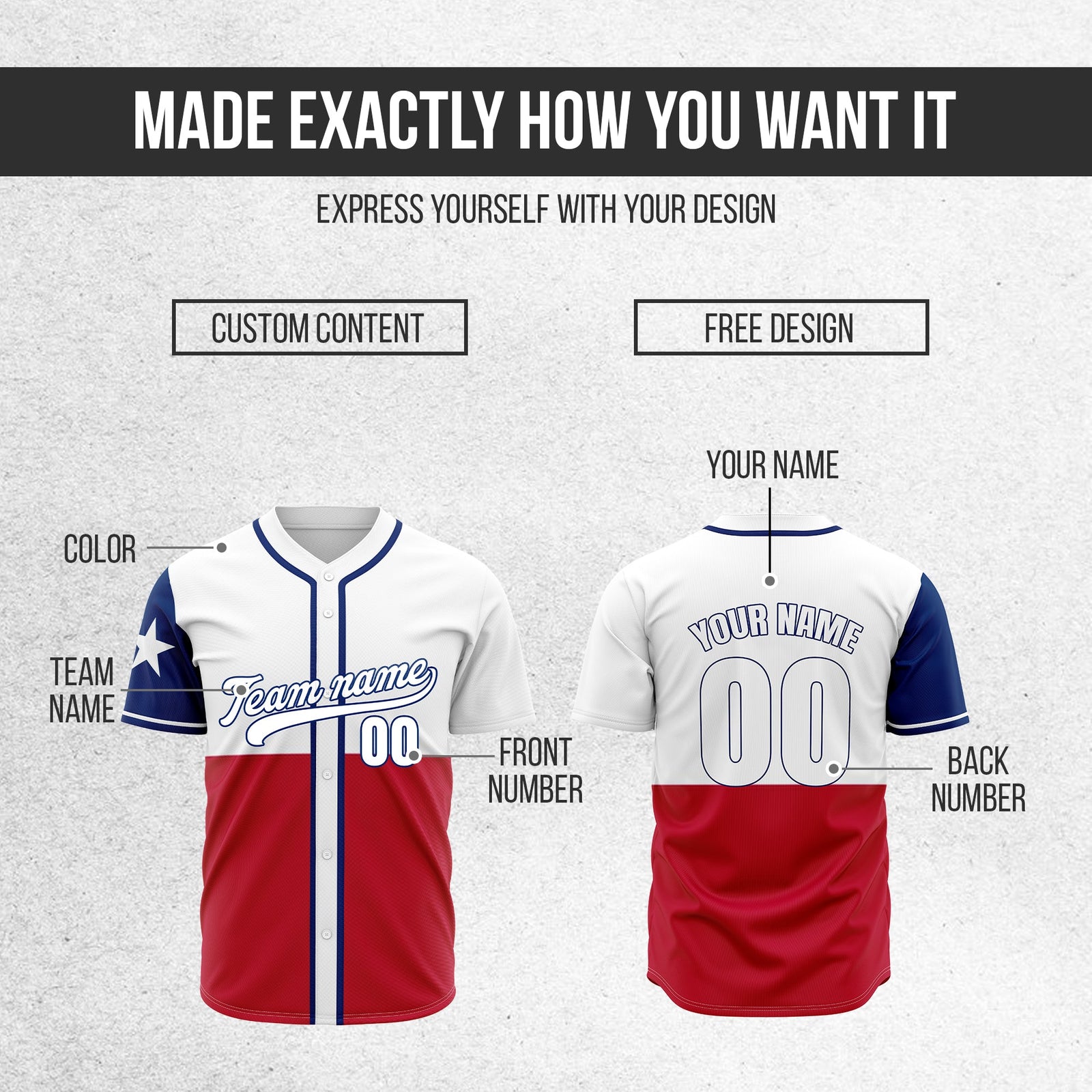 Custom Texas Heritage Baseball Sports Jersey Personalized Uniform with Name & Number