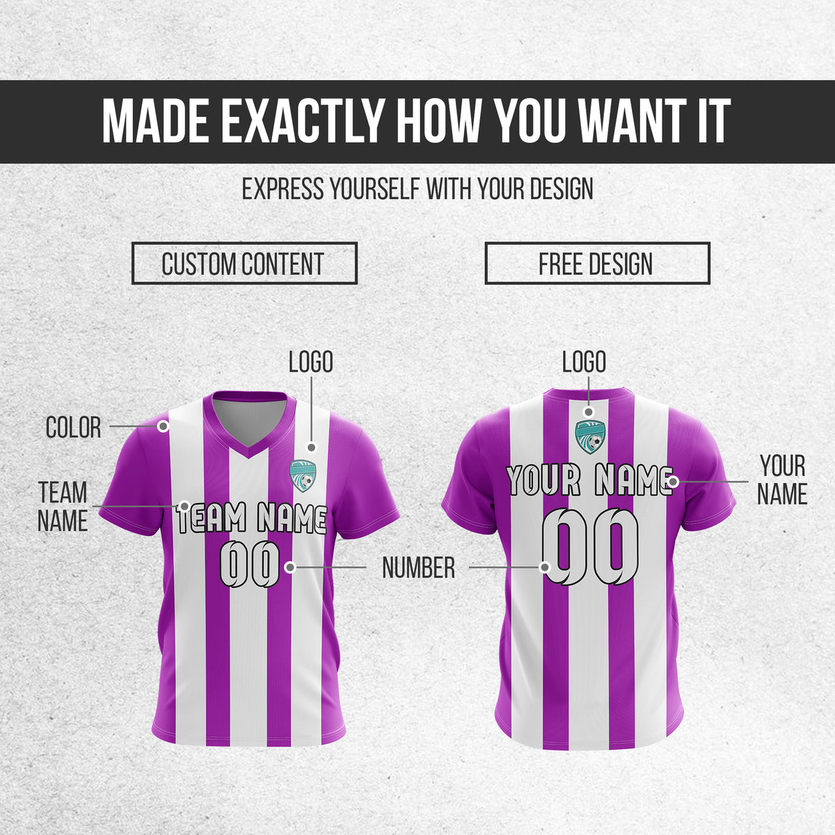 Custom Striker Stripe V-Neck Purple Soccer sport Tops Jersey