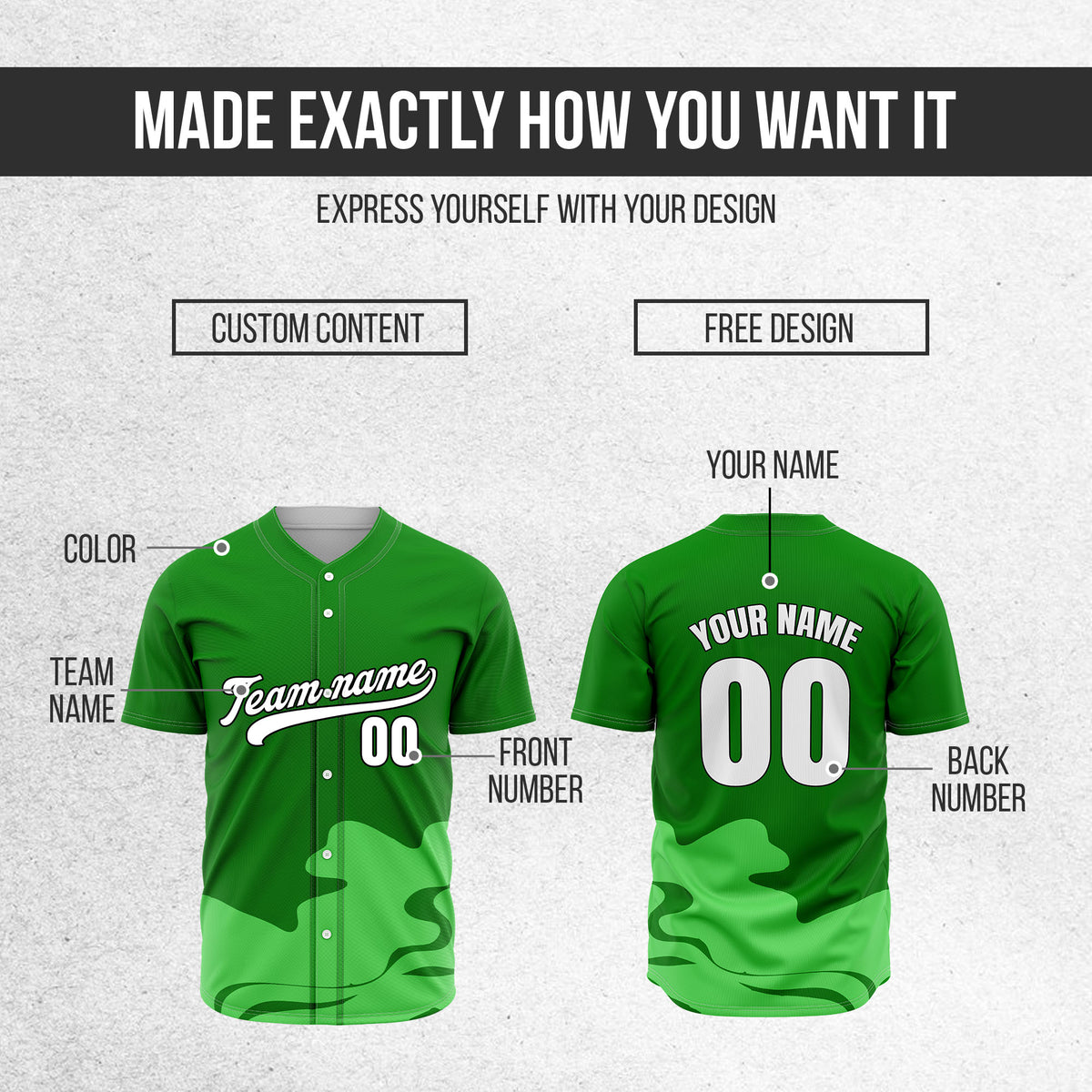 Custom Wave Green Baseball Sports Jersey Personalized Uniform with Name & Number