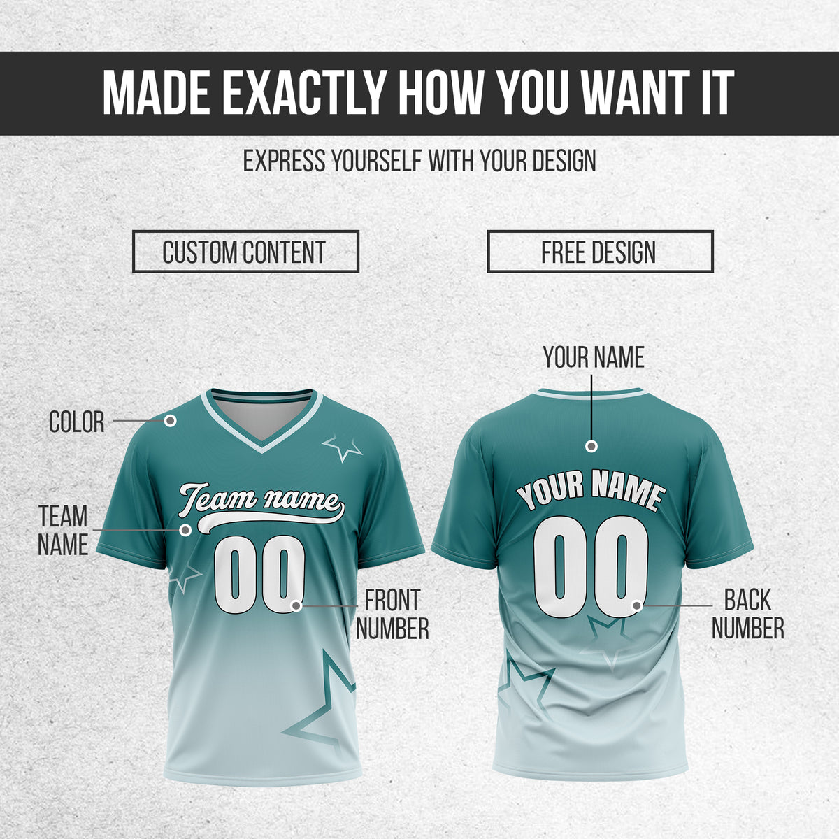Custom Star Gradient Baseball Teal Sports Jersey Personalized Uniform with Name & Number