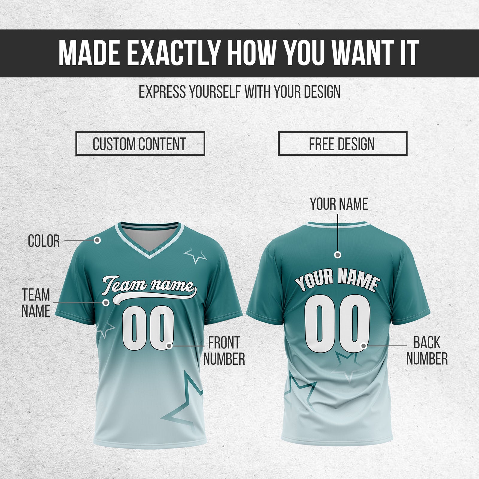 Custom Star Gradient Baseball Teal Sports Jersey Personalized Uniform with Name & Number