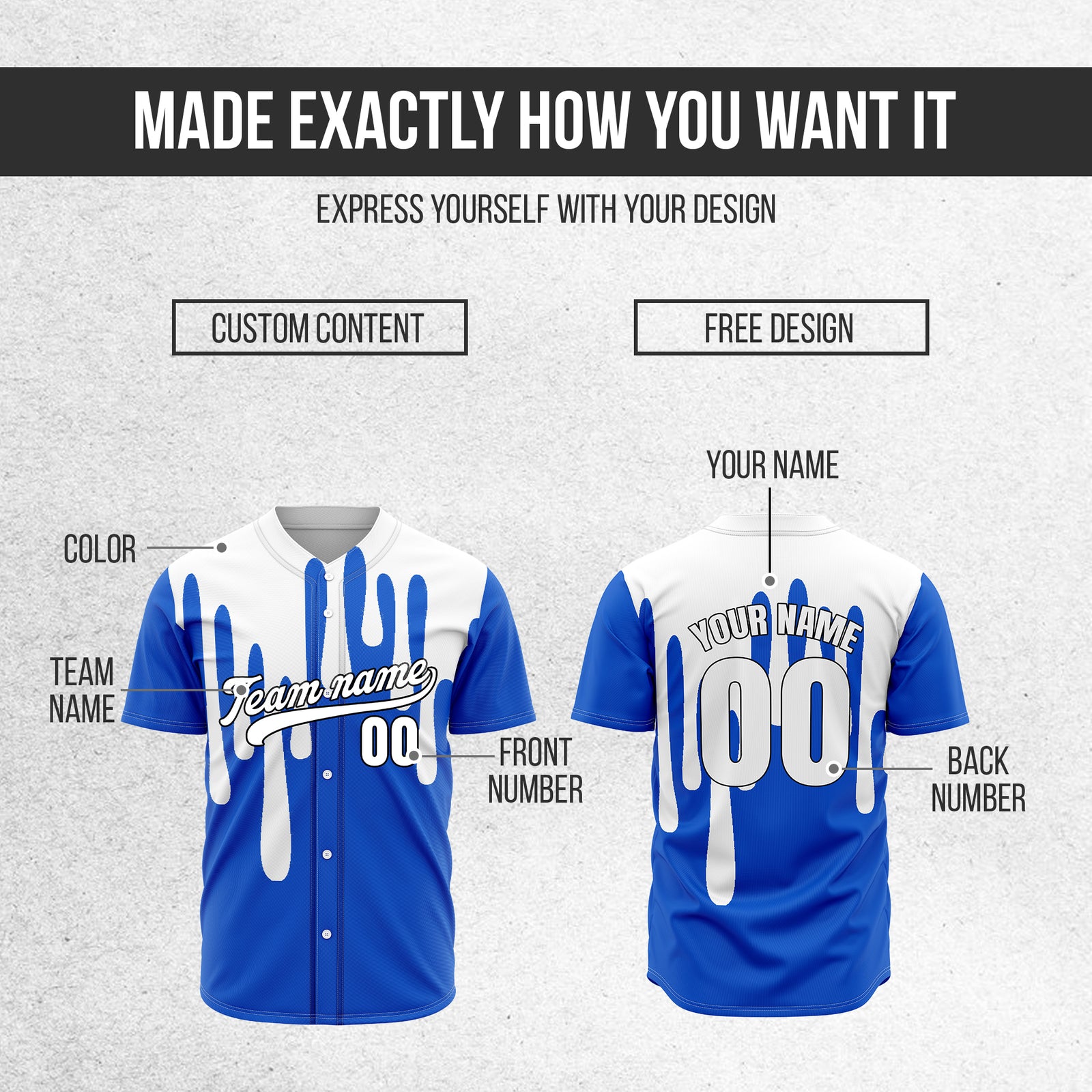 Custom Ink Drip Blue Sports Jersey Personalized Uniform with Name & Number