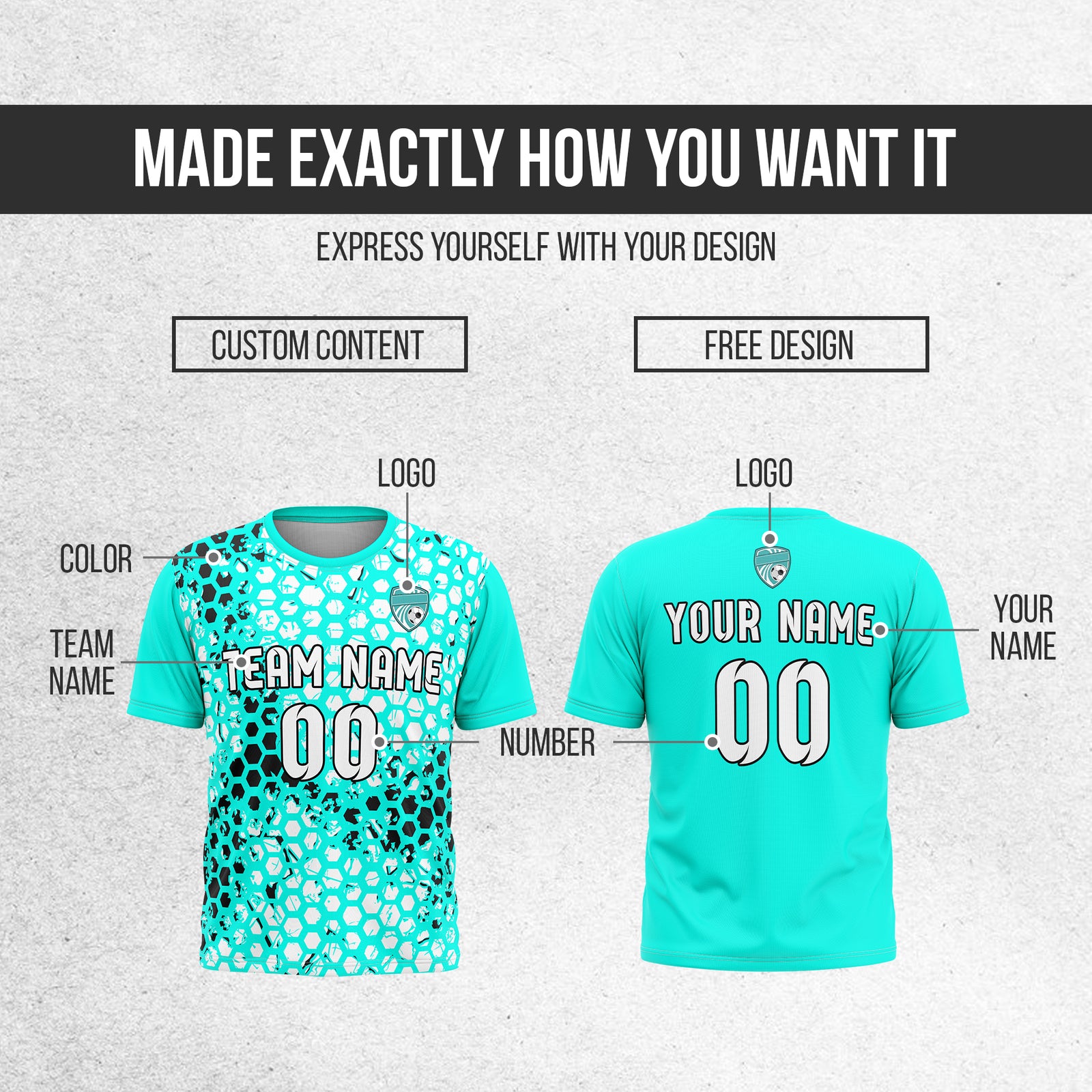 Custom Hex R-Full Pattern Soccer Aqua Sport Tops Jersey