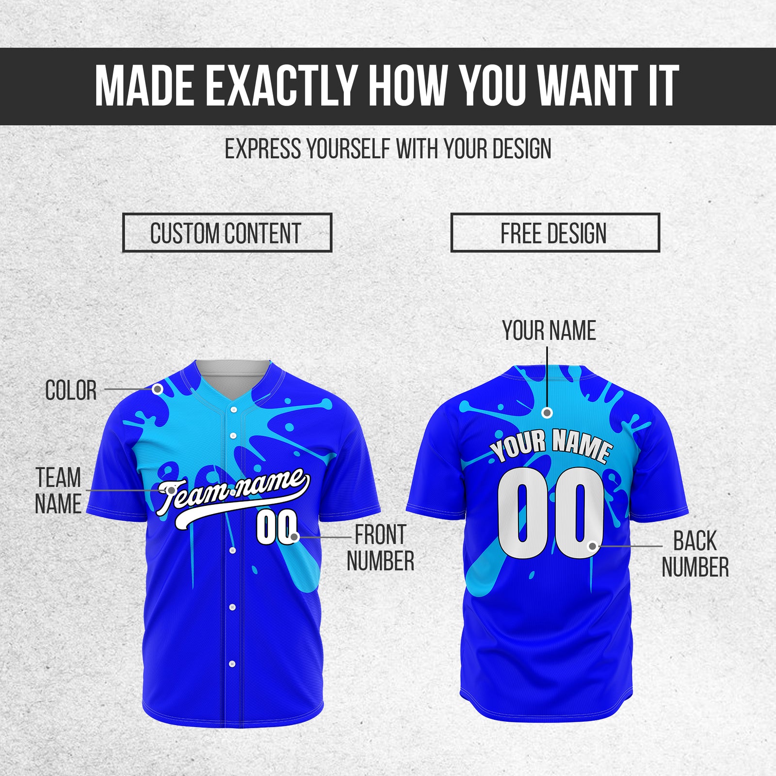 Custom Paint Burst Blue Sports Jersey Personalized Uniform with Name & Number