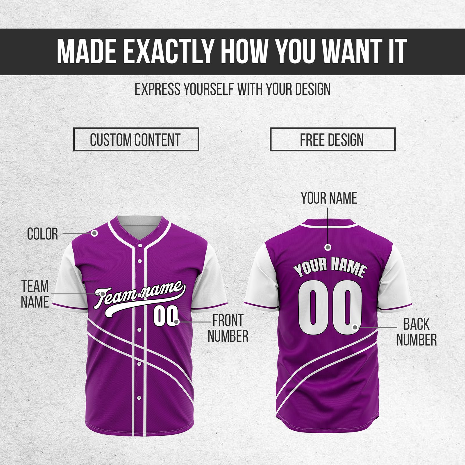 Custom Swift Purple Raglan Style Baseball Sports Jersey Personalized Uniform with Name & Number