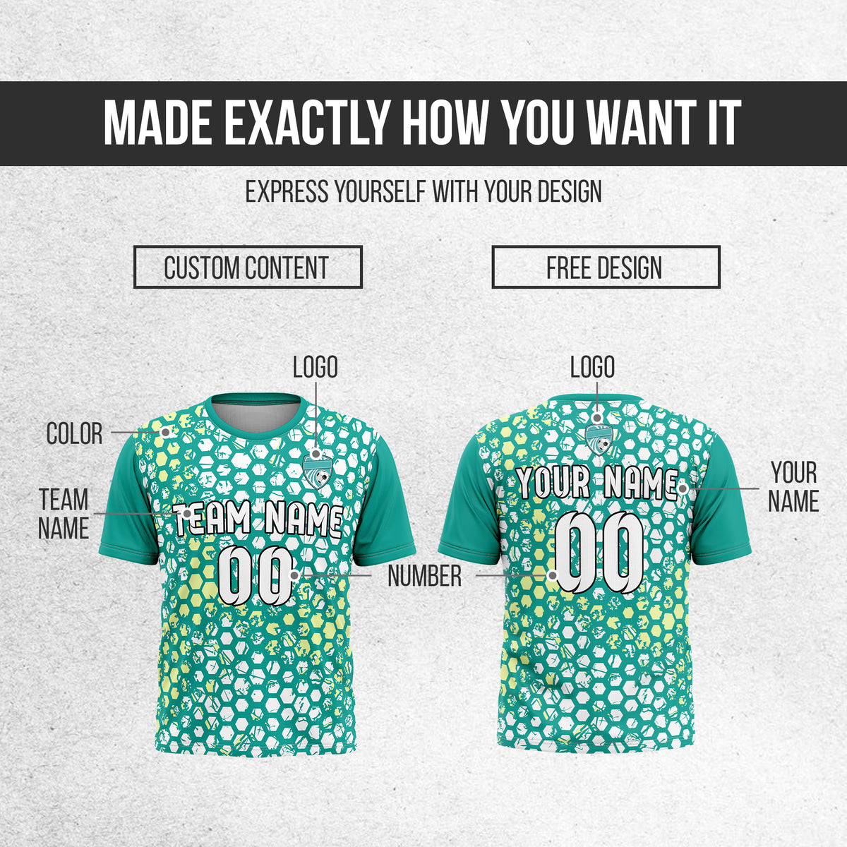 Custom Hex R-Full Pattern Soccer Teal Sport Tops Jersey