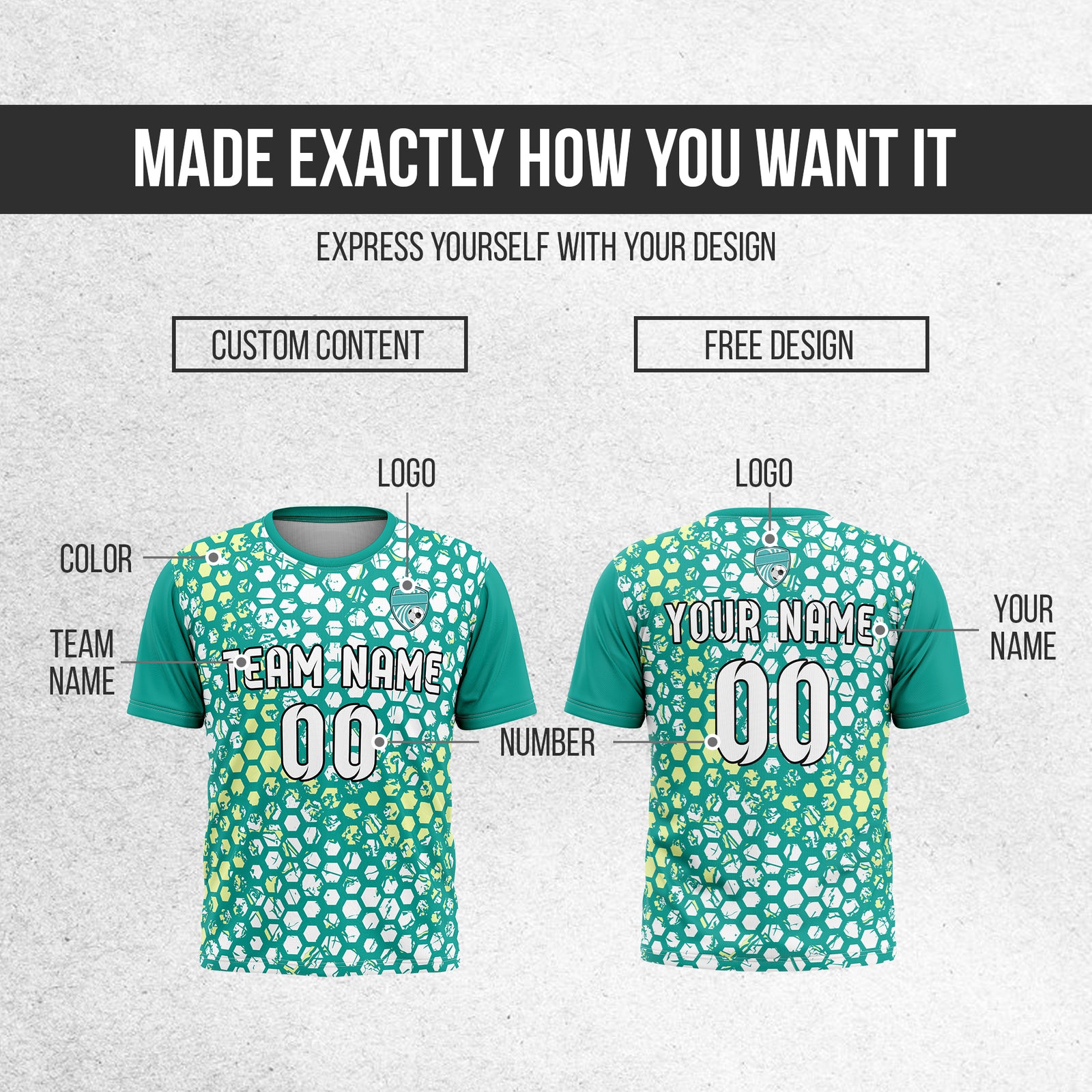Custom Hex R-Full Pattern Soccer Teal Sport Tops Jersey