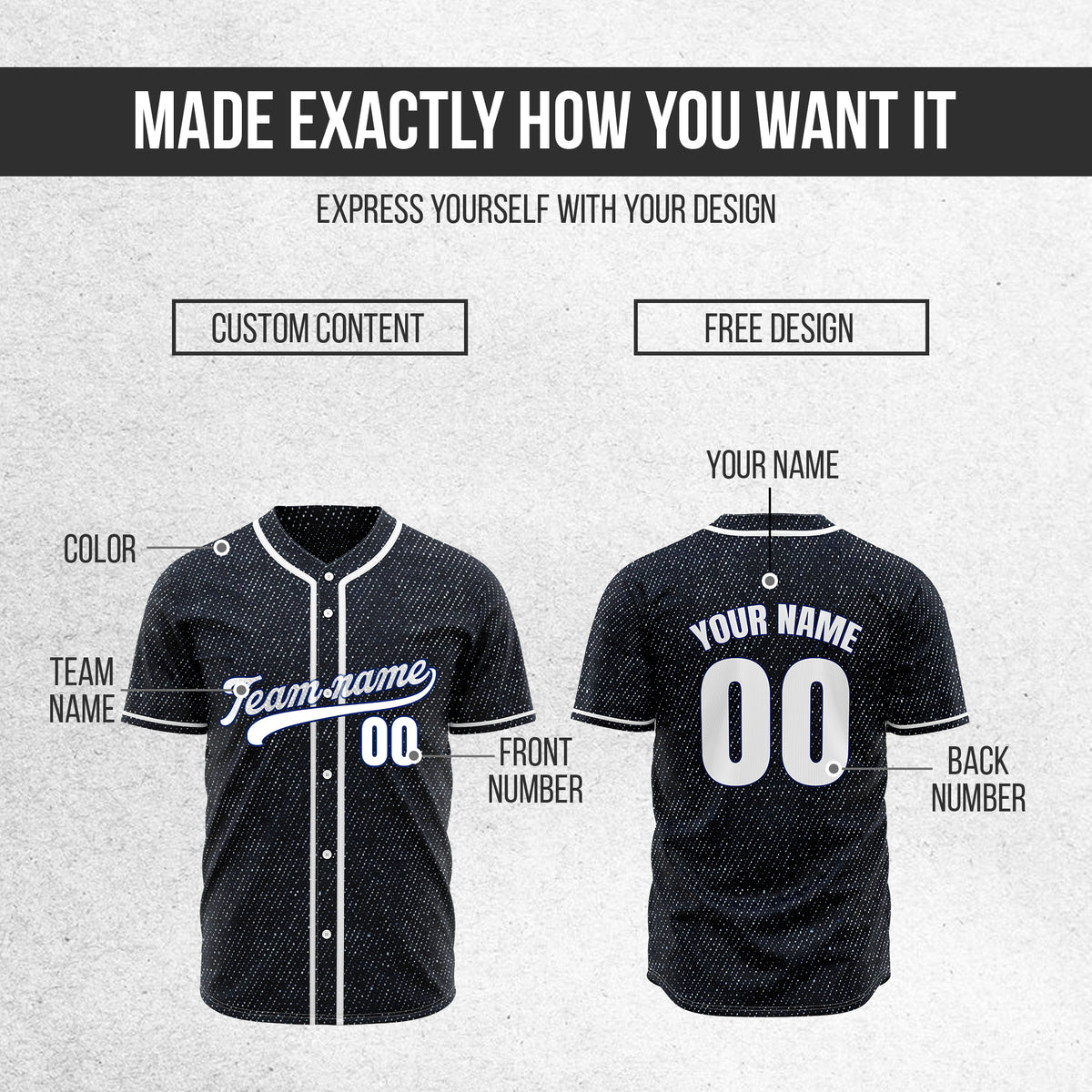 Custom Cosmic Denim Baseball Sports Jersey Personalized Uniform with Name & Number