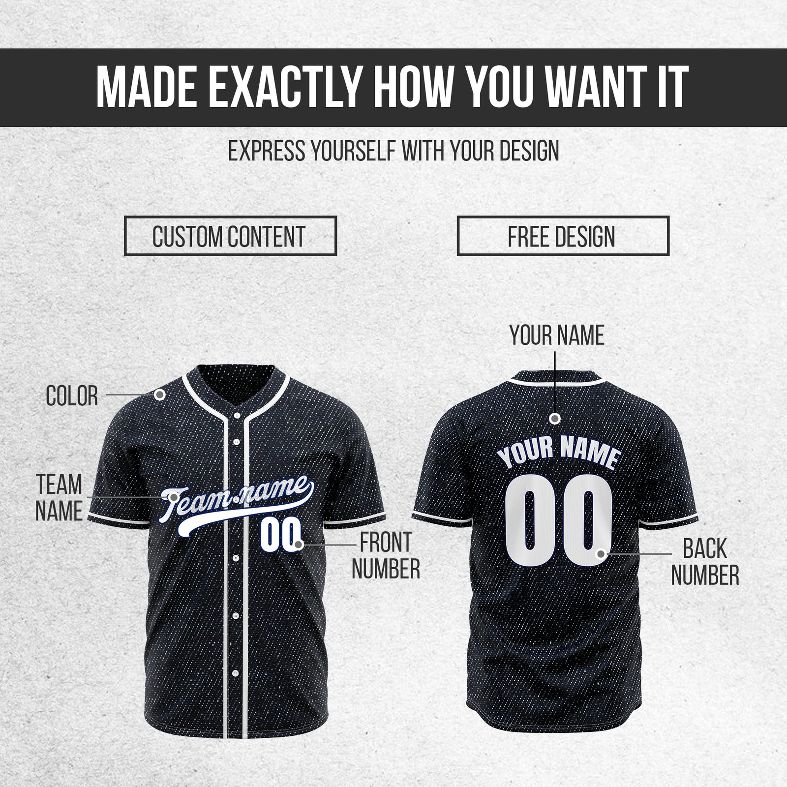 Custom Cosmic Denim Baseball Sports Jersey Personalized Uniform with Name & Number