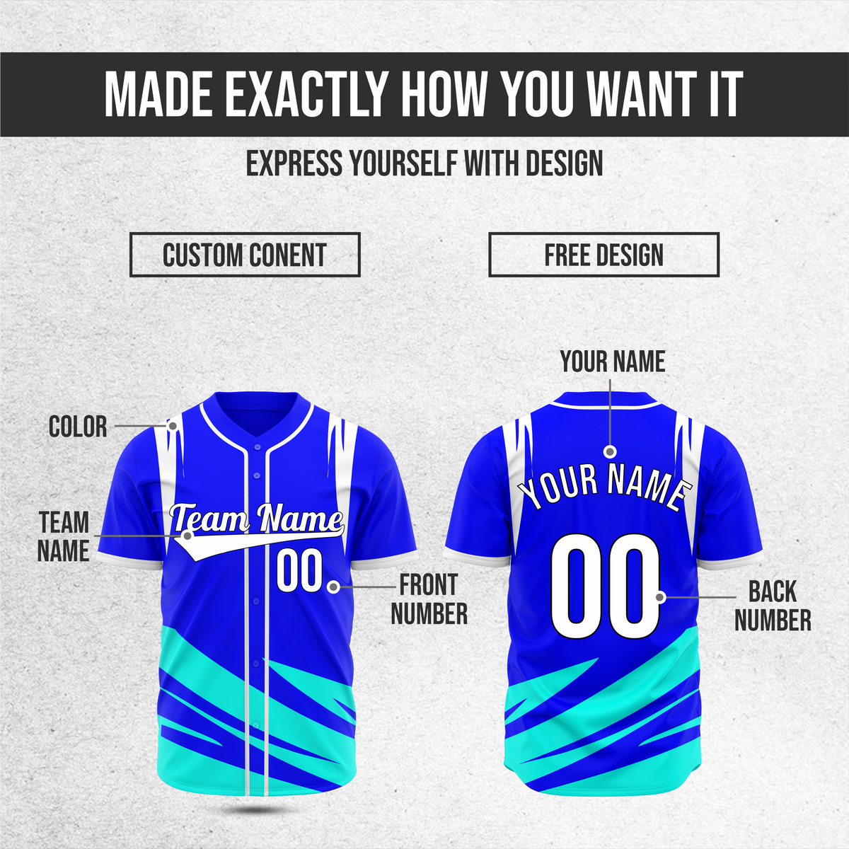 Custom Curve Edge Baseball Blue Sports Jersey Personalized Uniform with Name & Number