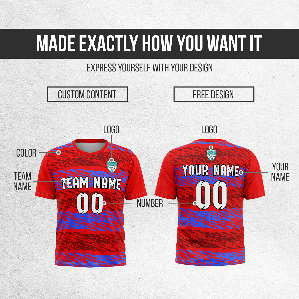 Custom Flare Strike R-Full Pattern Soccer Red Sport Tops Jersey
