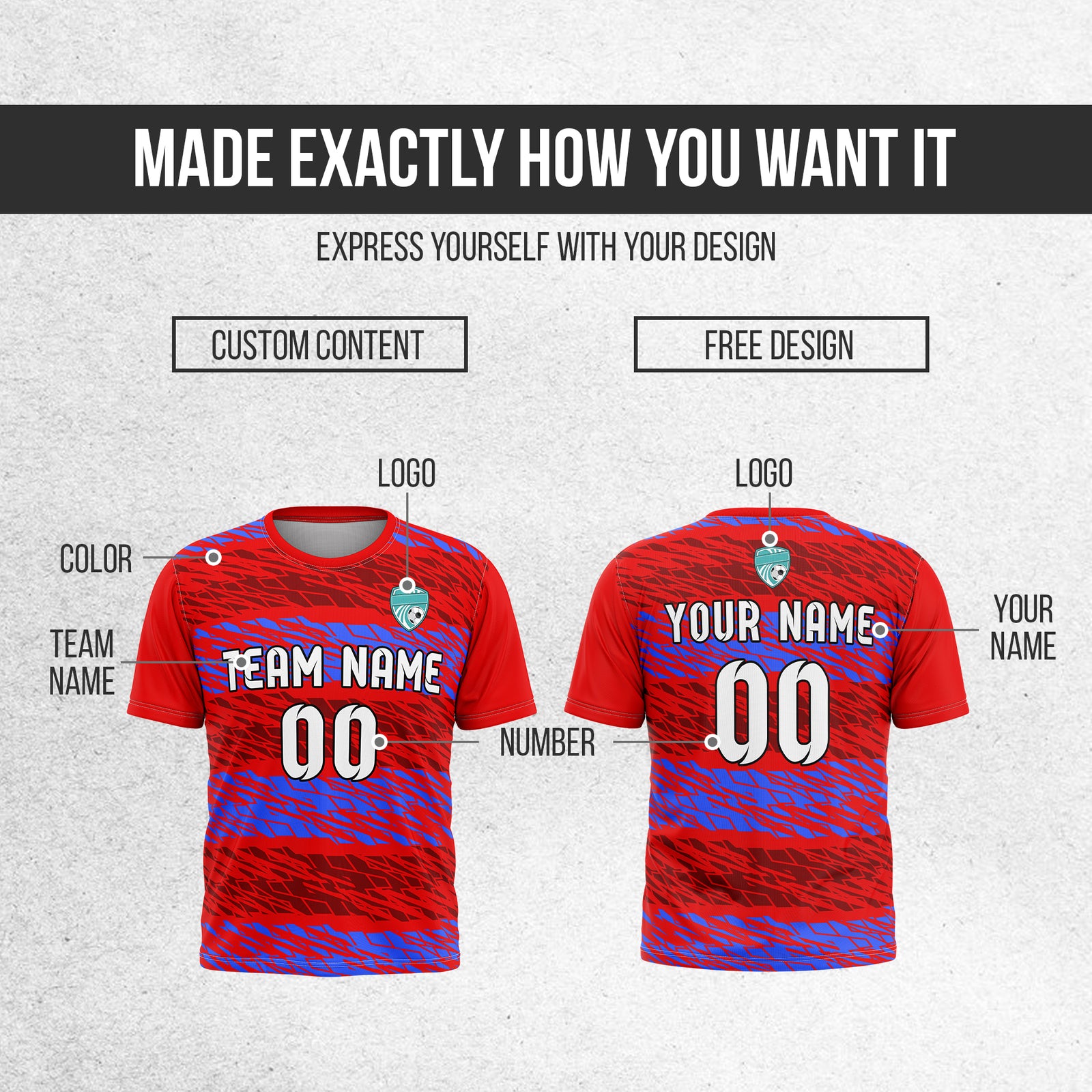 Custom Flare Strike R-Full Pattern Soccer Red Sport Tops Jersey