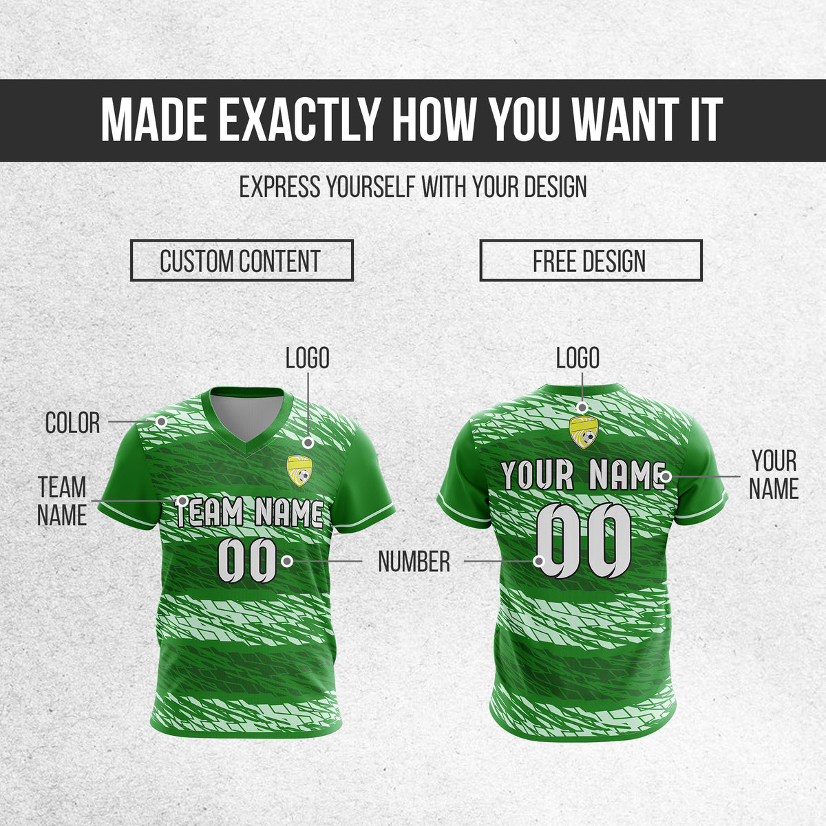 Custom Flare Strike V-Full Pattern Green Soccer sport Tops Jersey