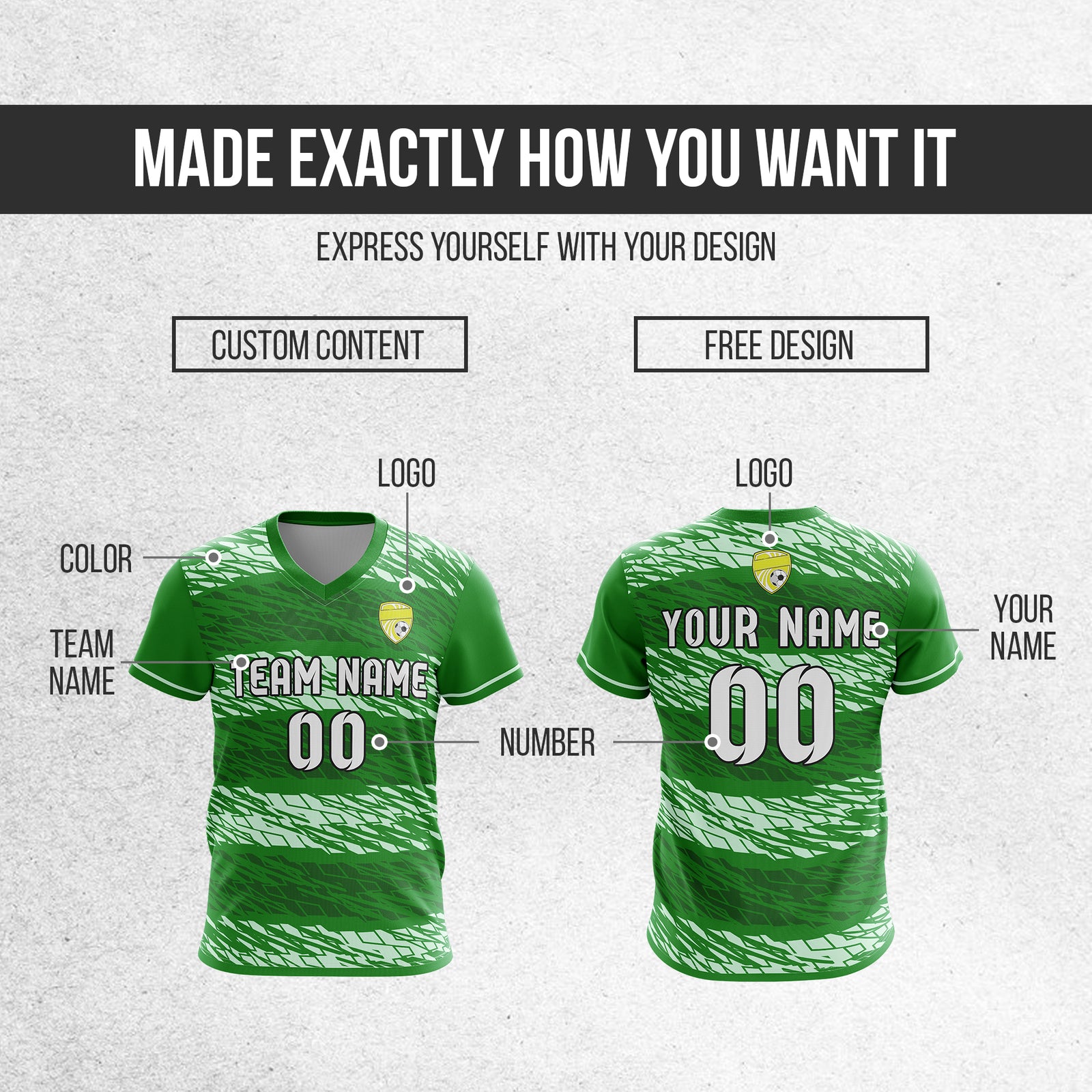 Custom Flare Strike V-Full Pattern Green Soccer sport Tops Jersey
