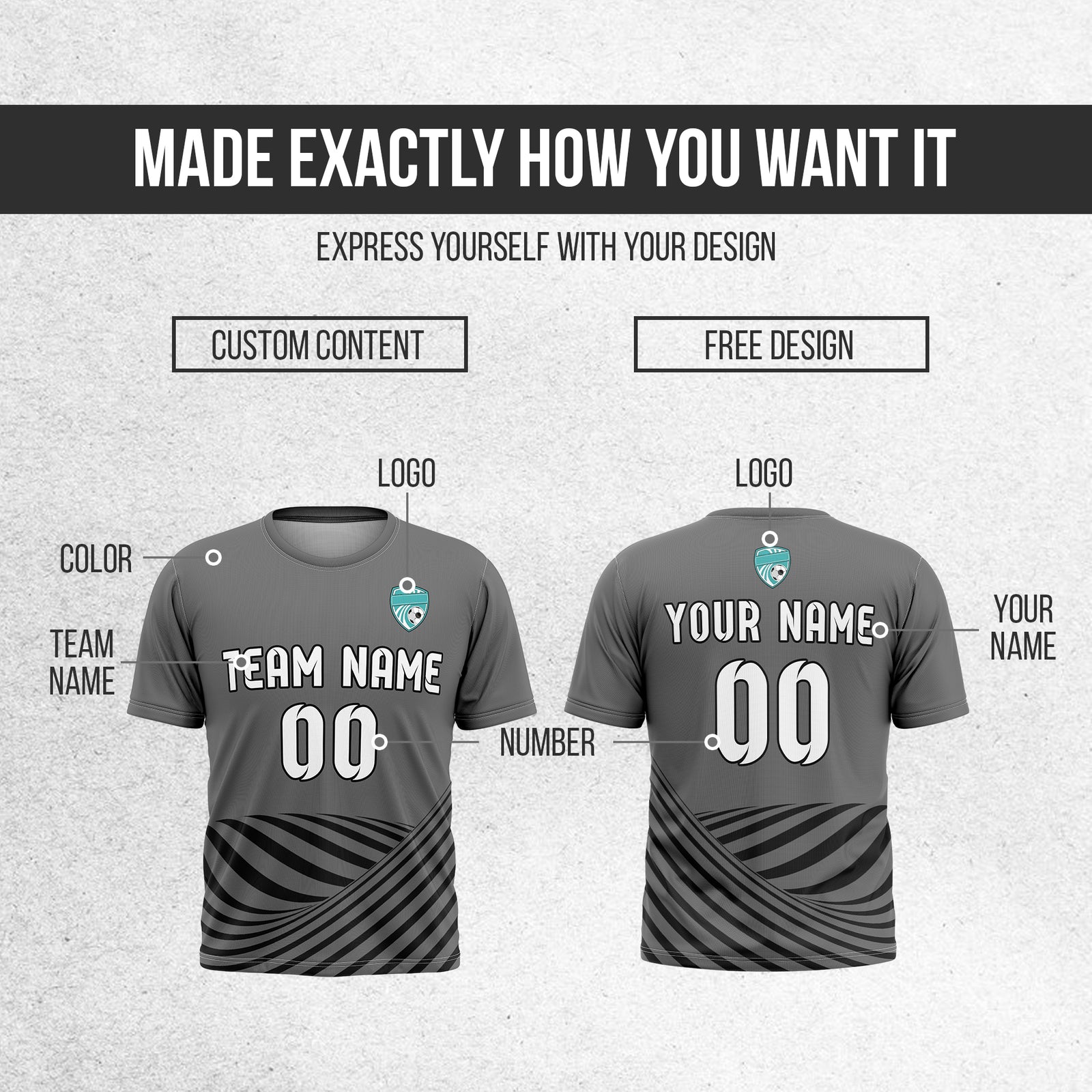 Custom WaveLine Stripe Dark Grey Soccer sport Tops Jersey
