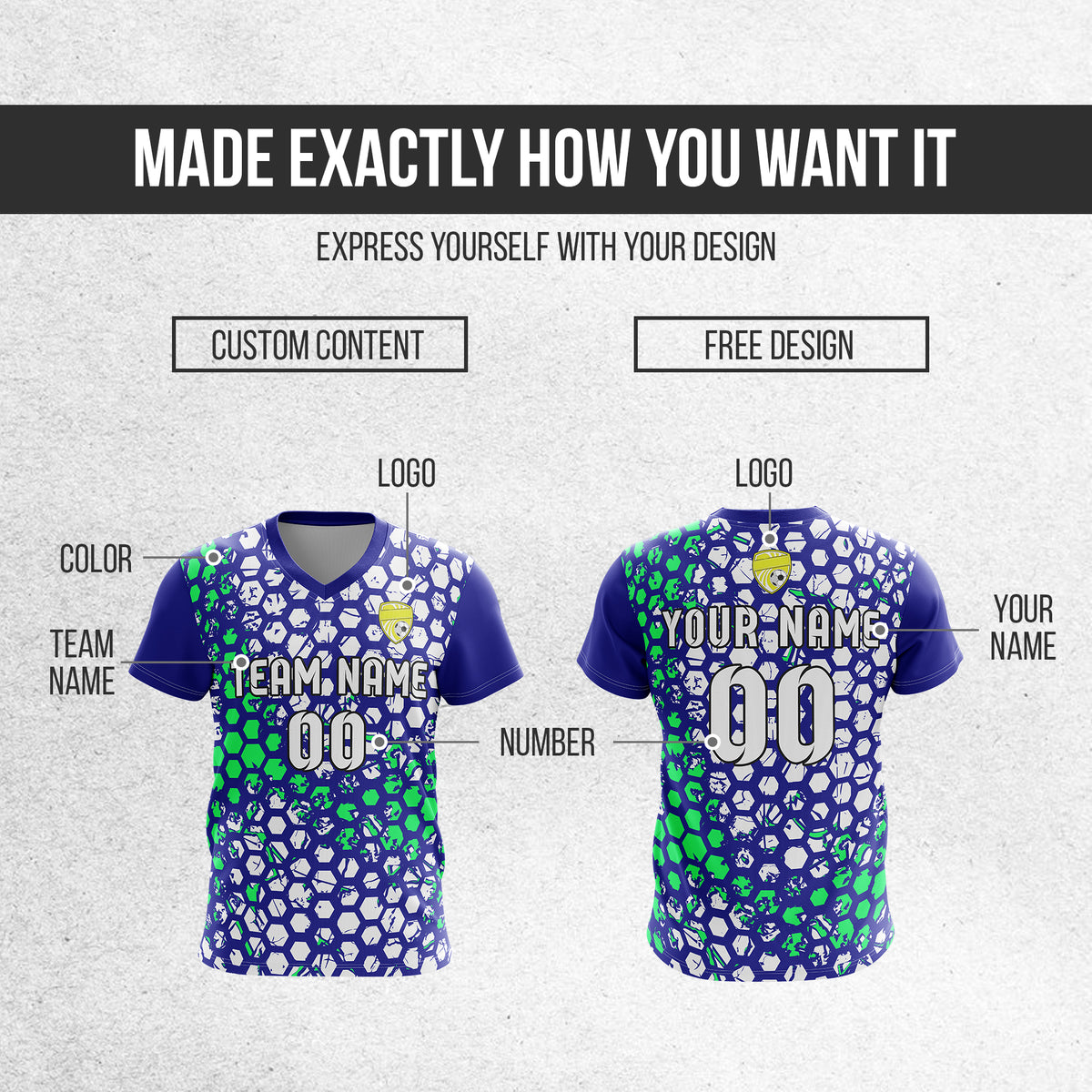 Custom Hex V-Full Pattern Navy Soccer sport Tops Jersey