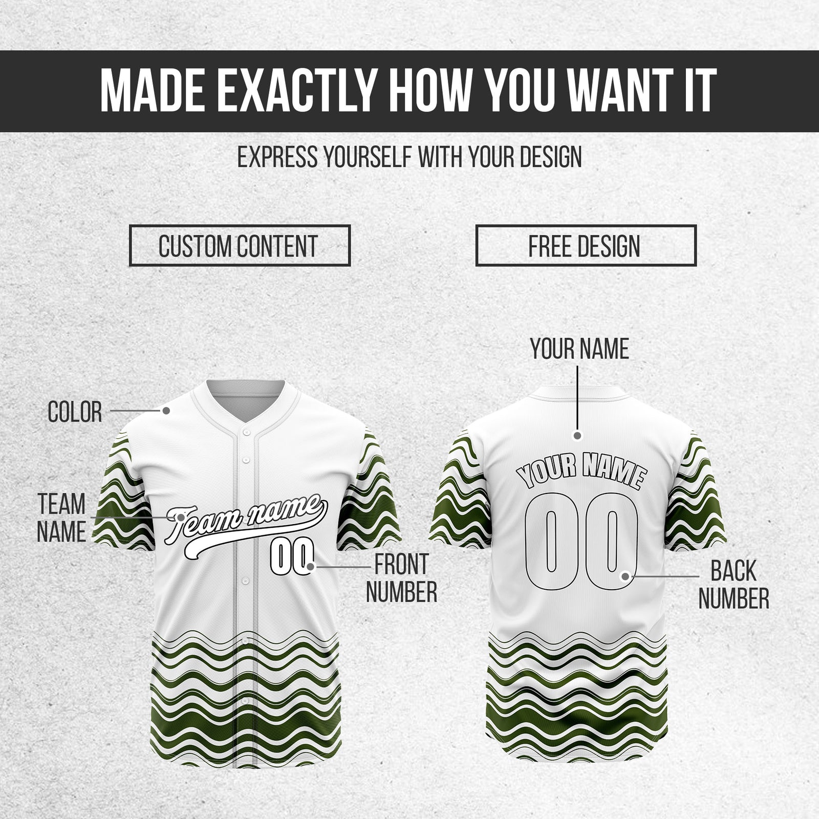 Custom Wave White Baseball Sports Jerseys Personalized Uniform with Name & Number