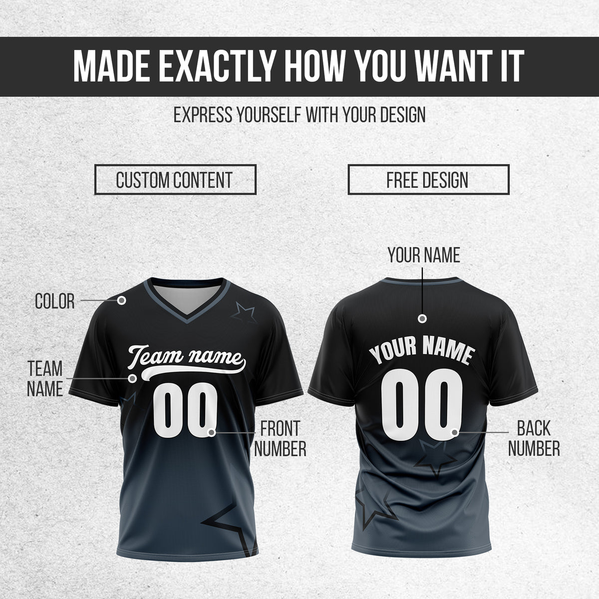 Custom Star Gradient Baseball Black Sports Jersey Personalized Uniform with Name & Number