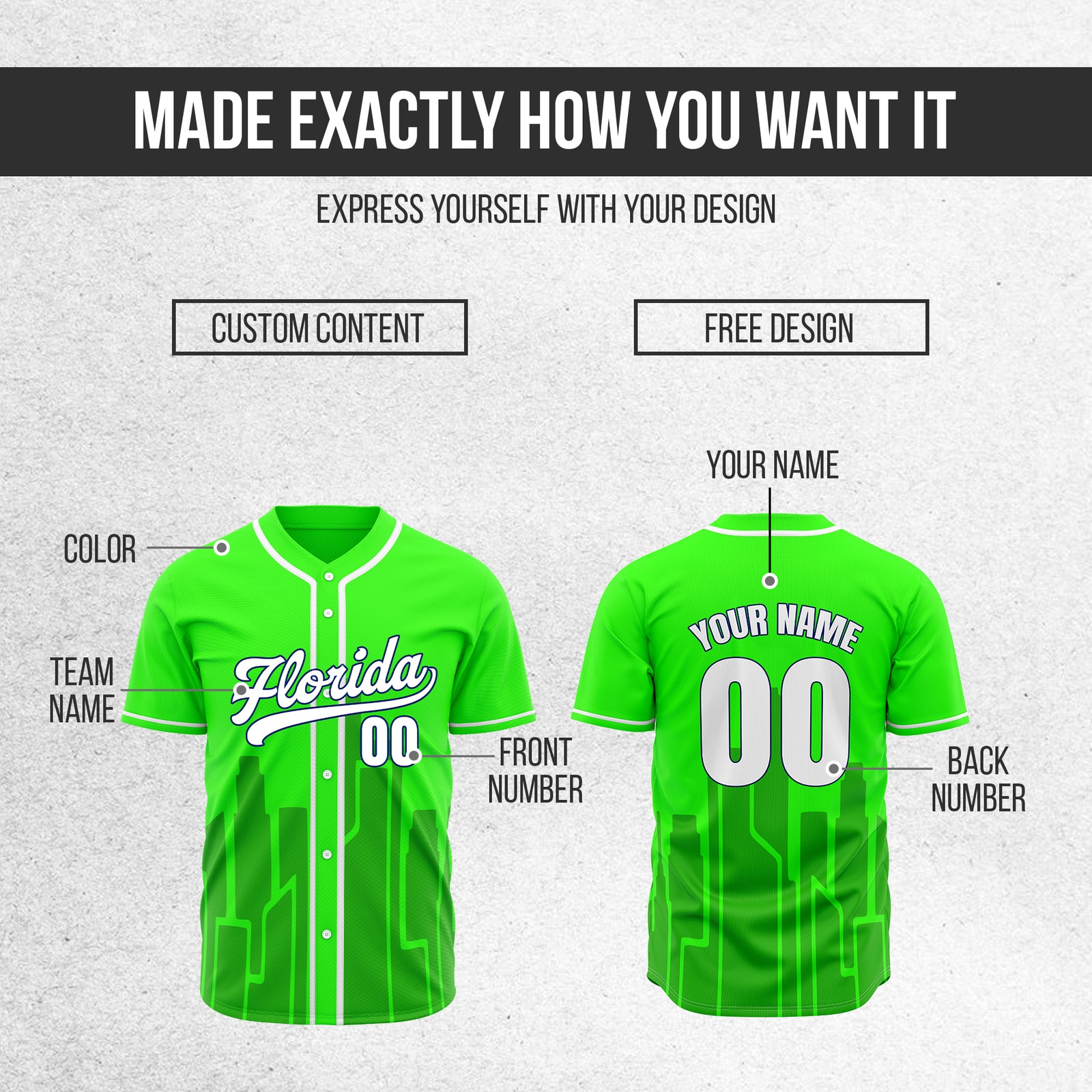 Custom City Flux Neon Green Baseball Sports Jersey Personalized Uniform with Name & Number