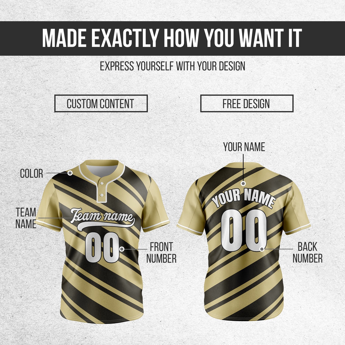 Custom Bold Flow Khaki Baseball Sports Jersey Personalized Uniform with Name & Number