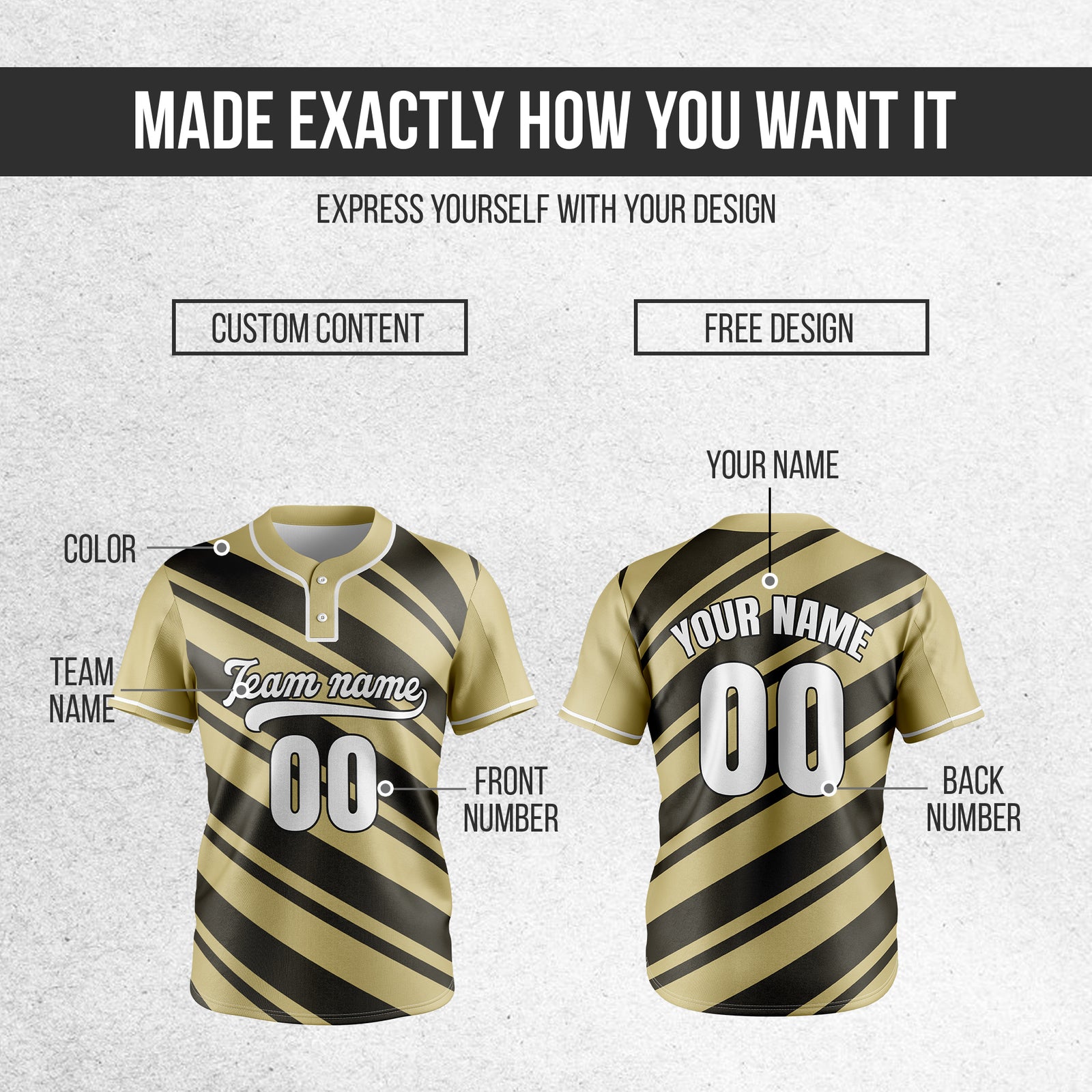 Custom Bold Flow Khaki Baseball Sports Jersey Personalized Uniform with Name & Number