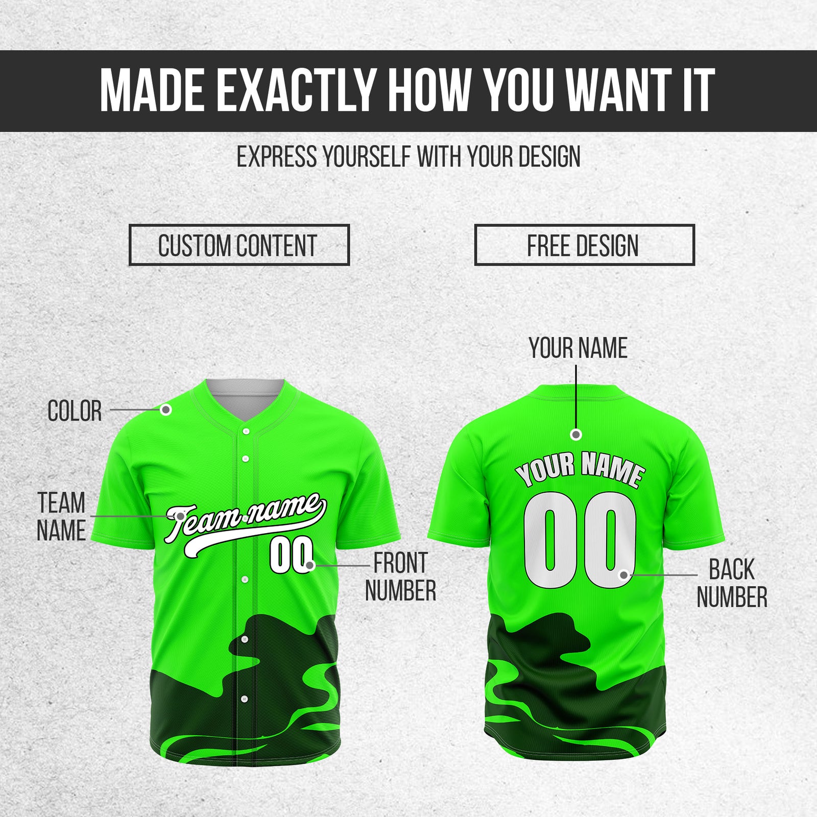 Custom Wave Neon Green Baseball Sports Jersey Personalized Uniform with Name & Number