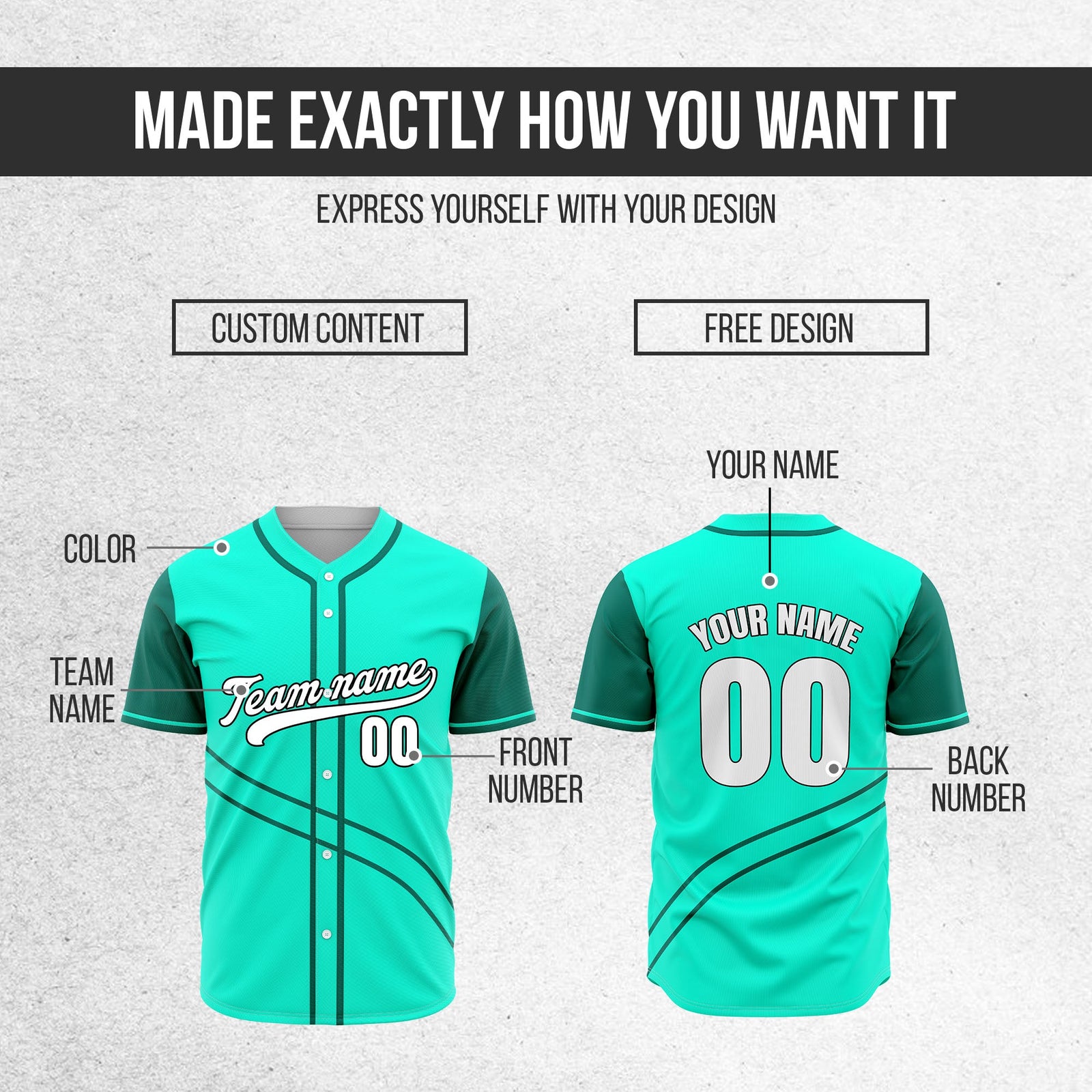 Custom Swift Aqua Raglan Style Baseball Sports Jersey Personalized Uniform with Name & Number