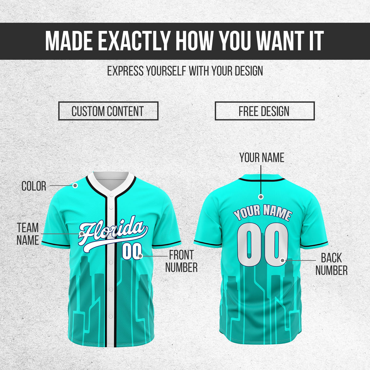 Custom City Flux Aqua Baseball Sports Jersey Personalized Uniform with Name & Number