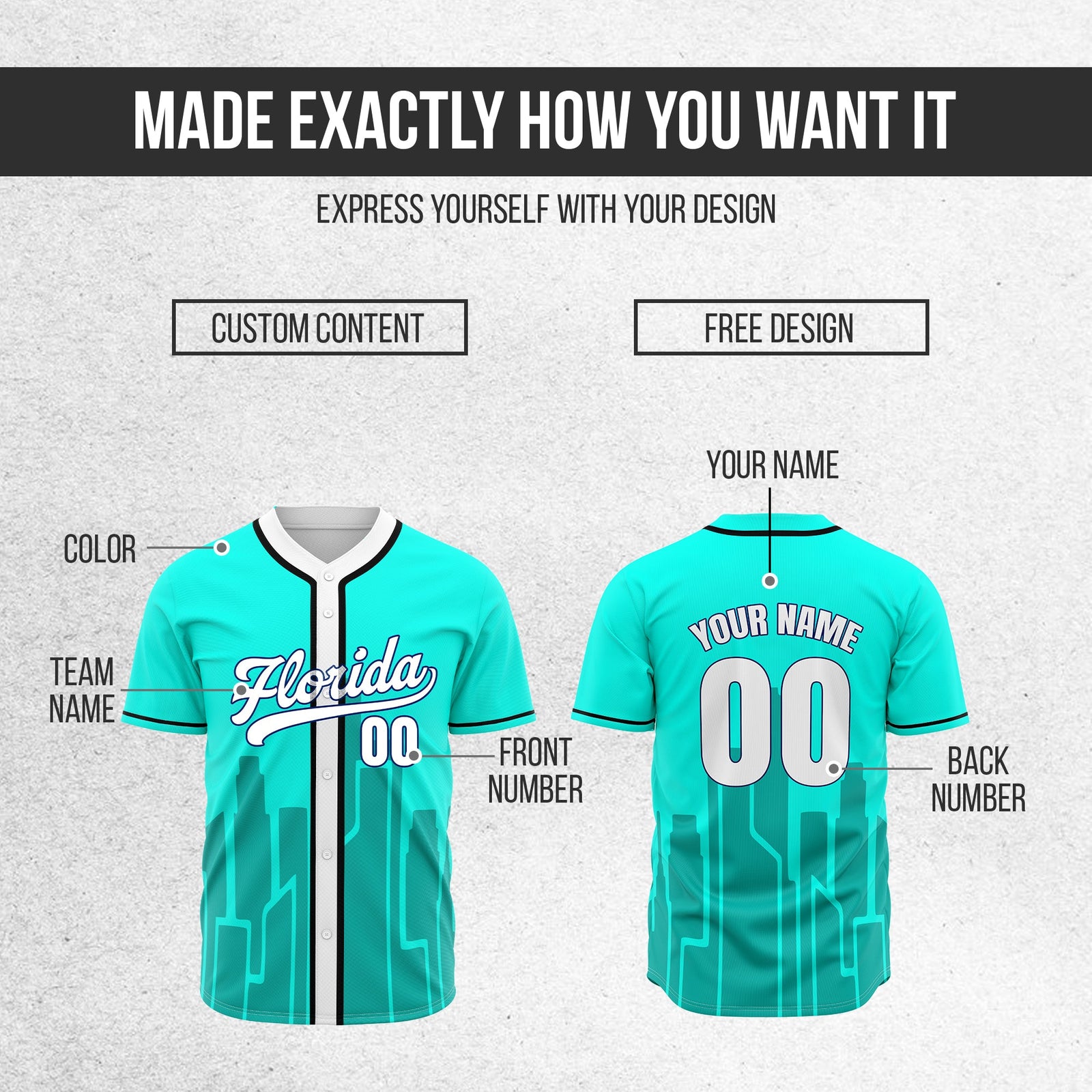 Custom City Flux Aqua Baseball Sports Jersey Personalized Uniform with Name & Number