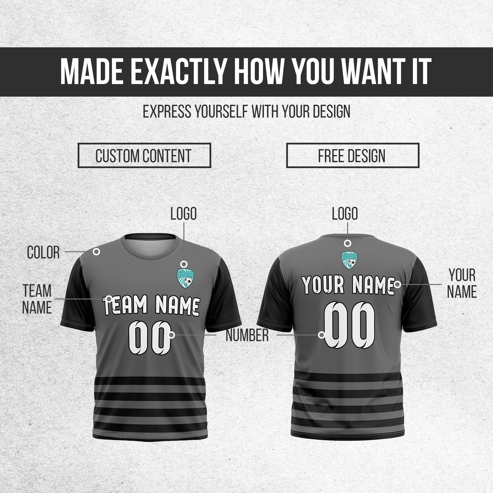 Custom BaseLine Stripe Dark Grey Soccer sport Tops Jersey