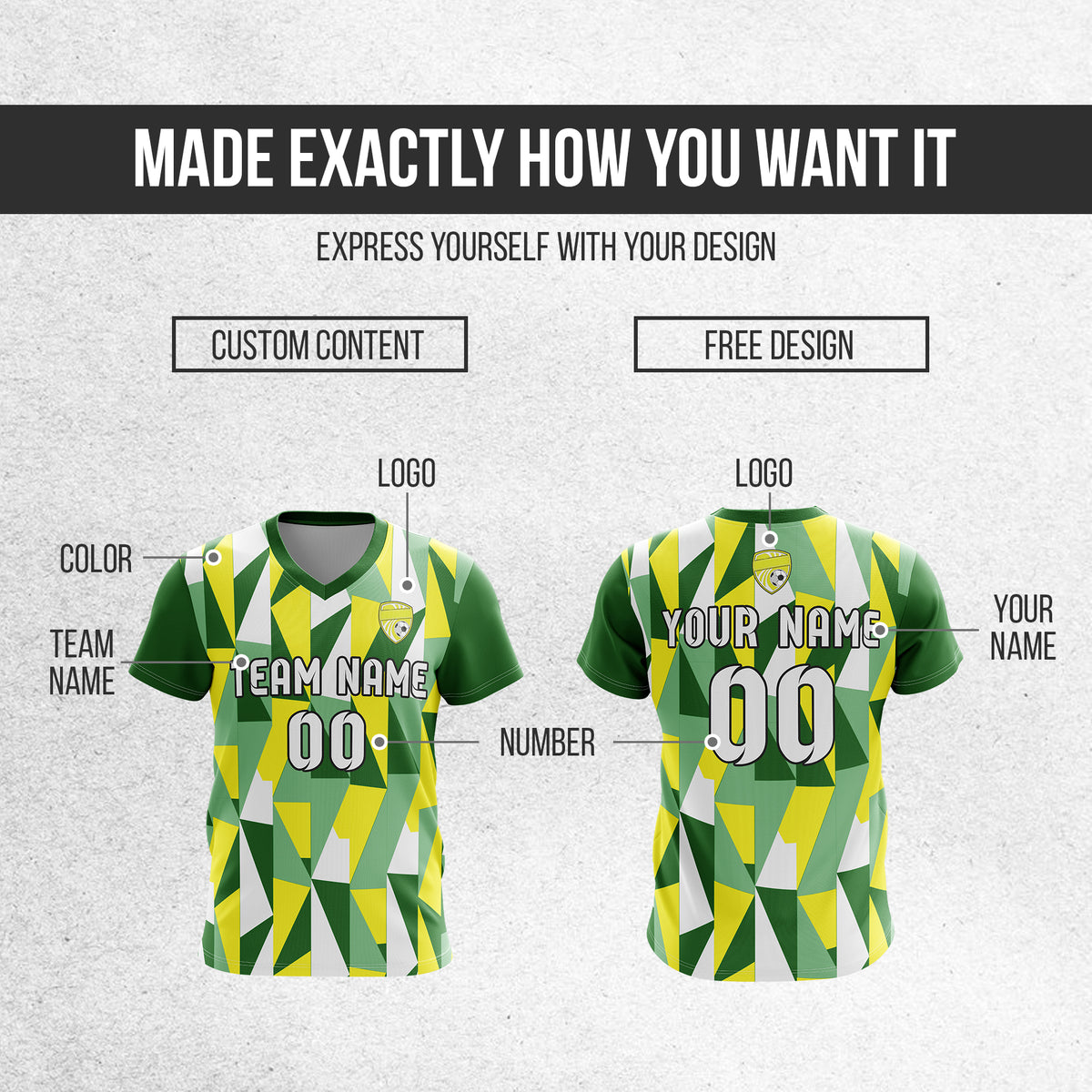 Custom Crystal V-Full Pattern Green Soccer sport Tops Jersey