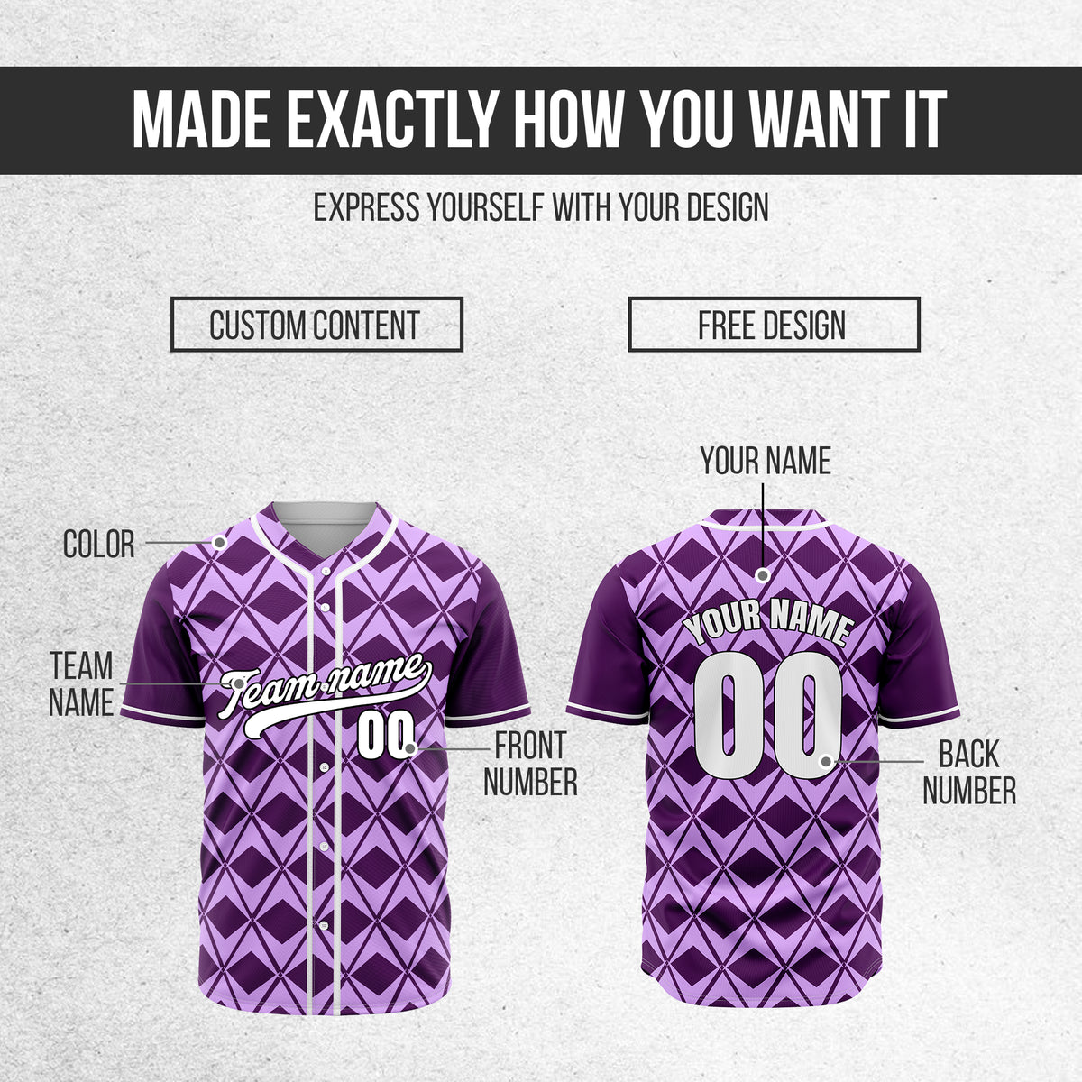 Custom Rhombus Blaze Purple Baseball Sports Jersey Personalized Uniform with Name & Number