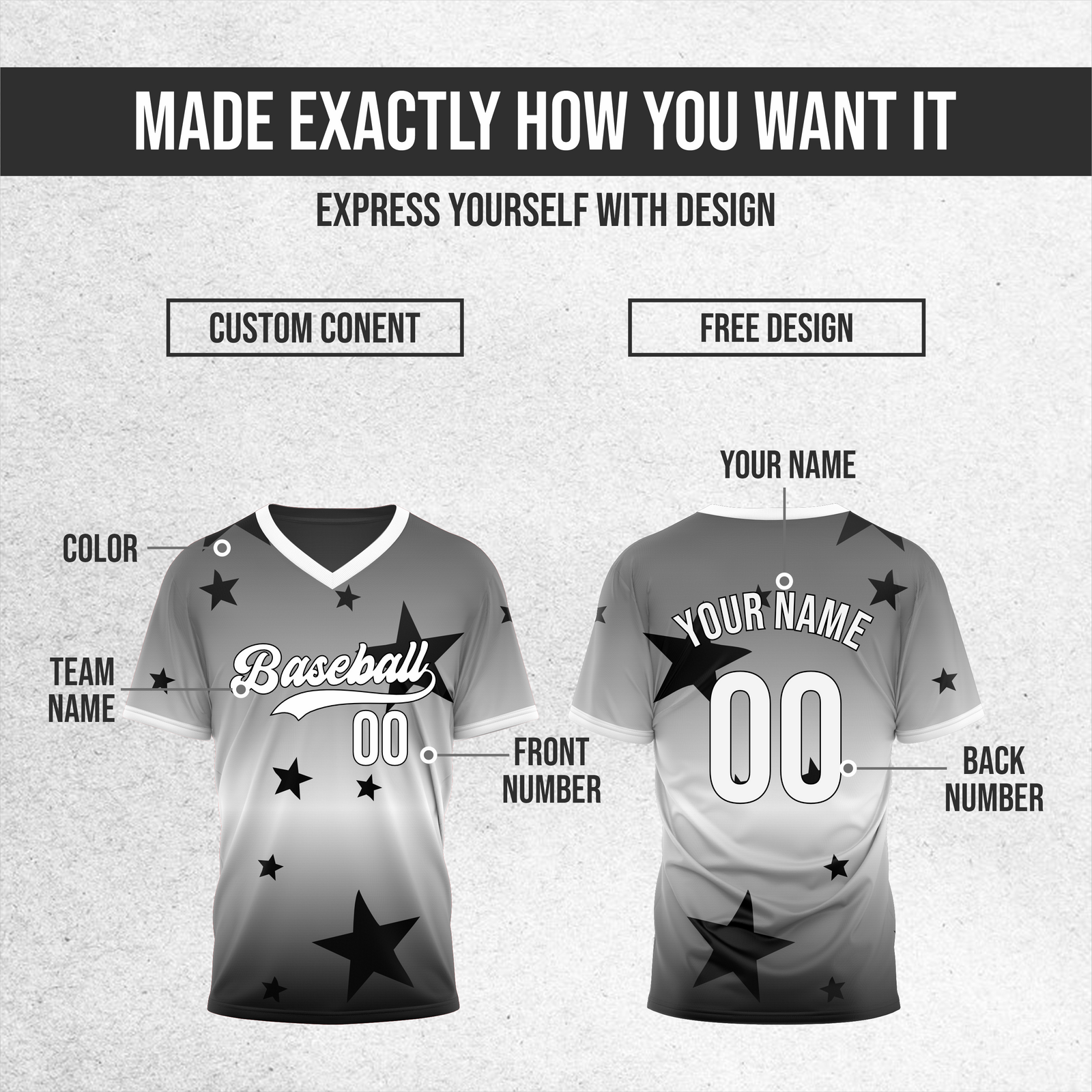 Custom Starfall Gradient Baseball Black Sports Jersey Personalized Uniform with Name & Number