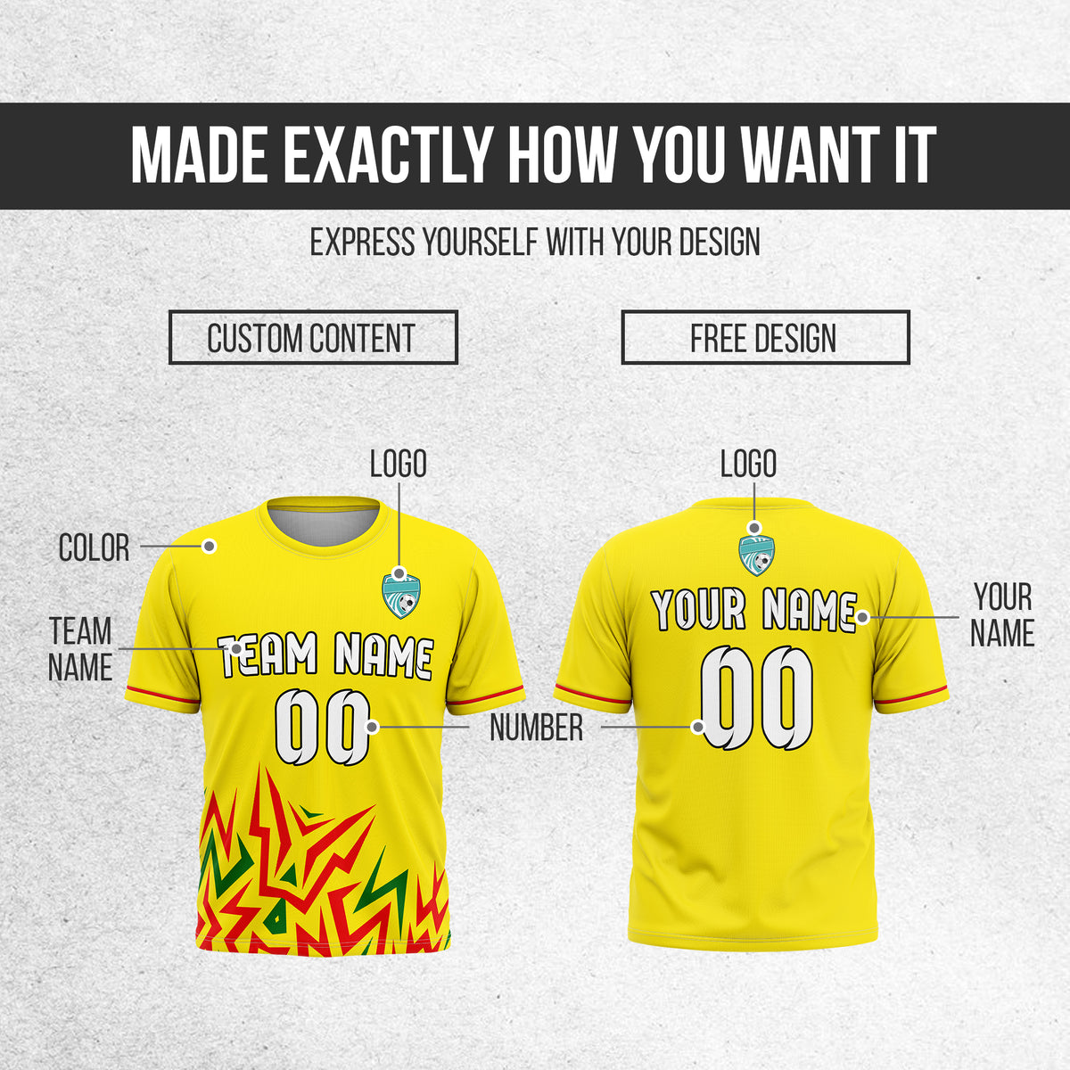 Custom Spark Strike R Side Pattern Soccer Yellow Sport Tops Jersey