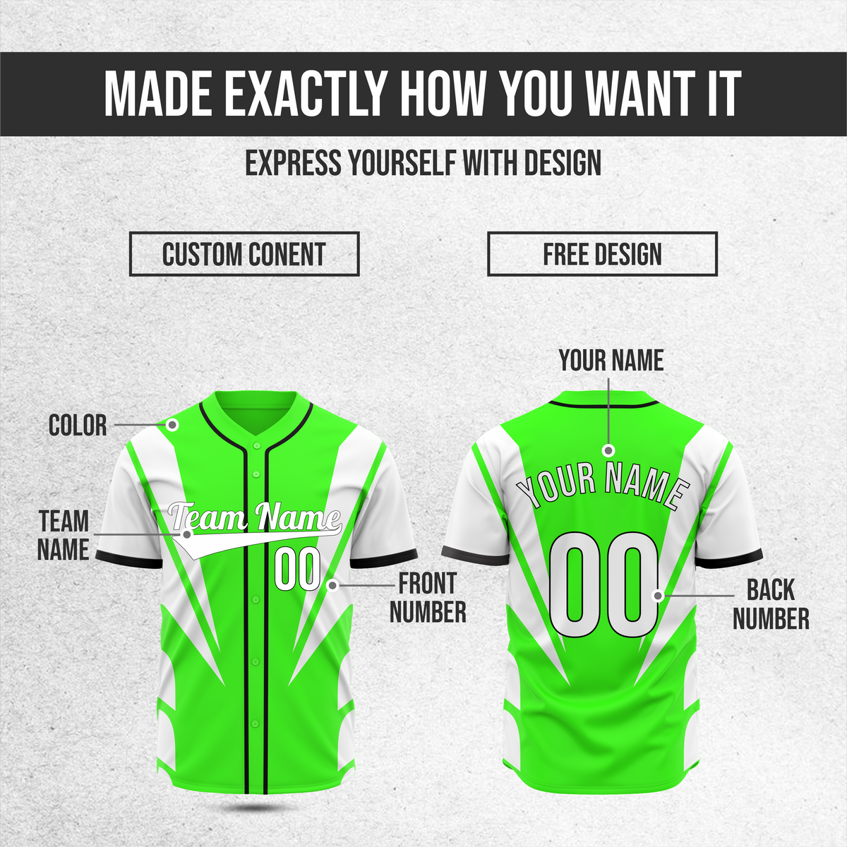 Custom Panel Flow Baseball Neon Green Sports Jersey Personalized Uniform with Name & Number