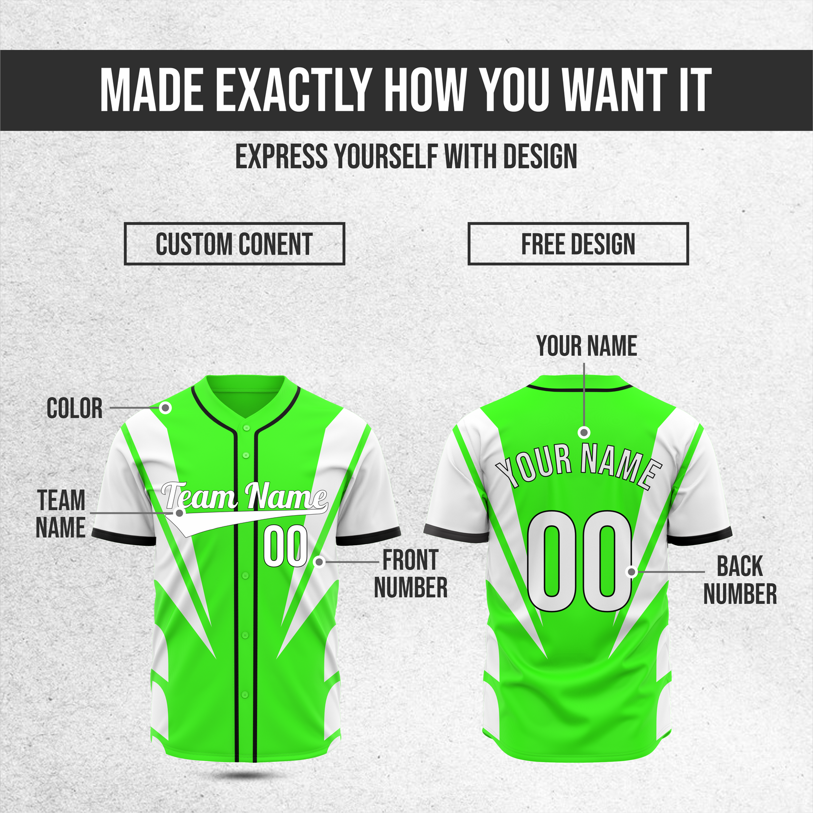 Custom Panel Flow Baseball Neon Green Sports Jersey Personalized Uniform with Name & Number