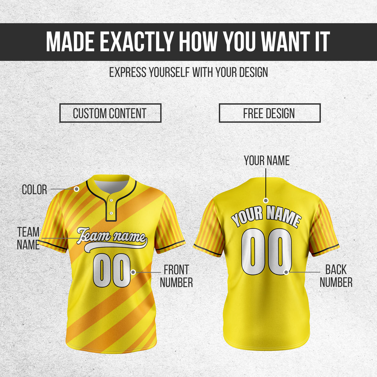 Custom Vibe Split Yellow Baseball Sports Jersey Personalized Uniform with Name & Number