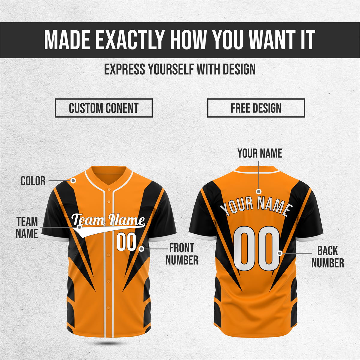 Custom Panel Flow Baseball Orange Sports Jersey Personalized Uniform with Name & Number