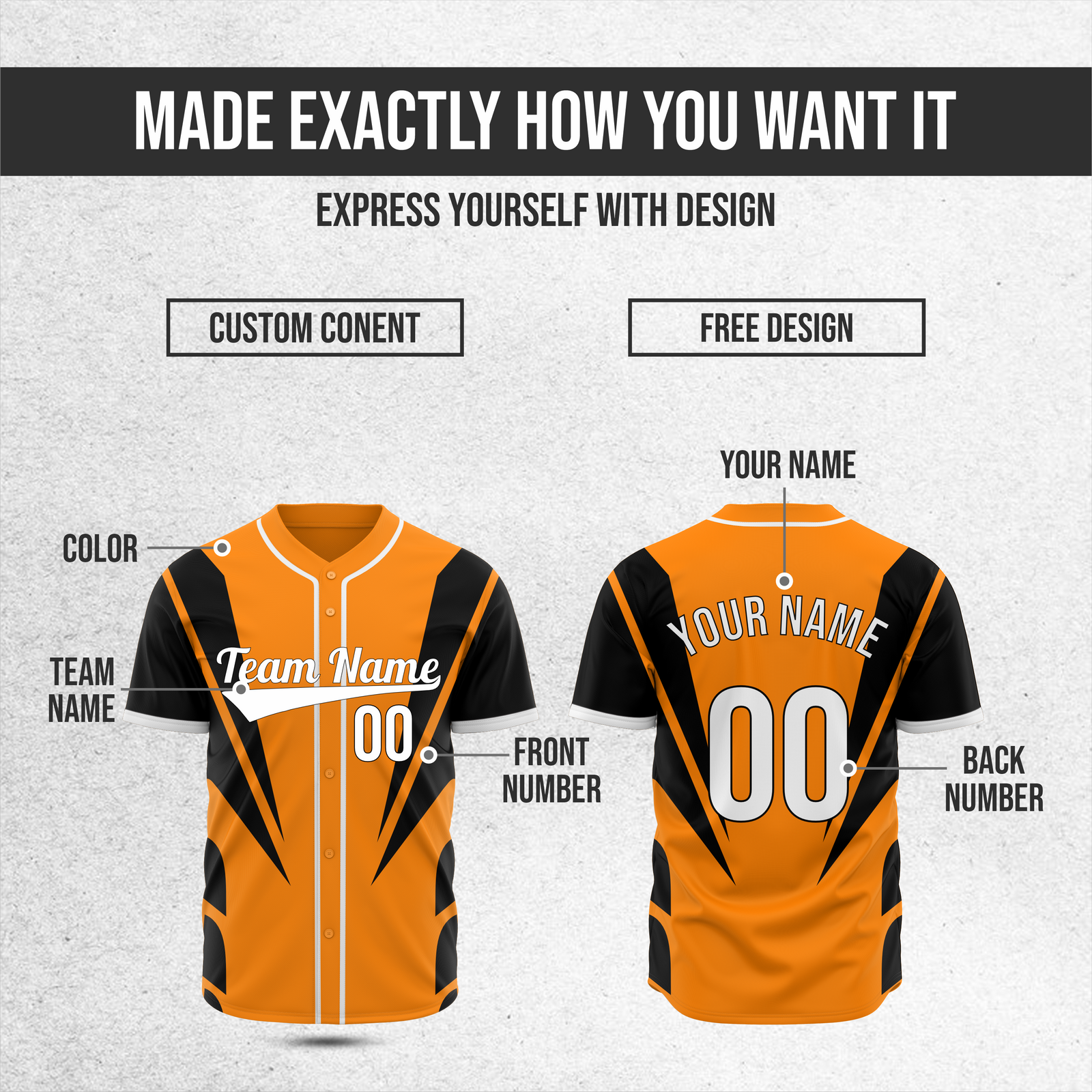 Custom Panel Flow Baseball Orange Sports Jersey Personalized Uniform with Name & Number