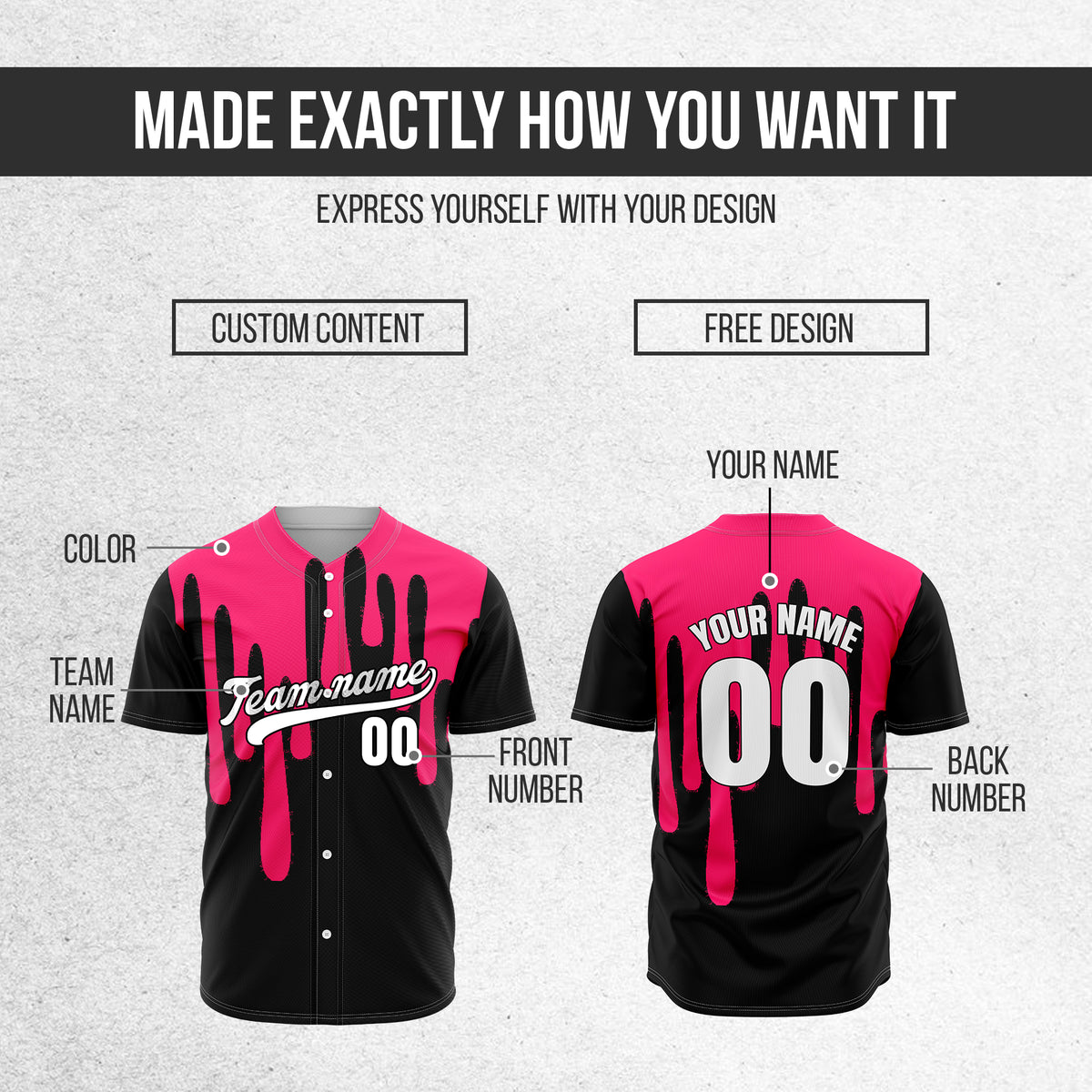 Custom Ink Drip Black Sports Jersey Personalized Uniform with Name & Number