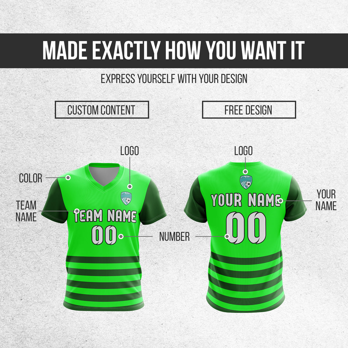 Custom BaseLine V Stripe Pattern Neon Green Soccer sport Tops Jersey