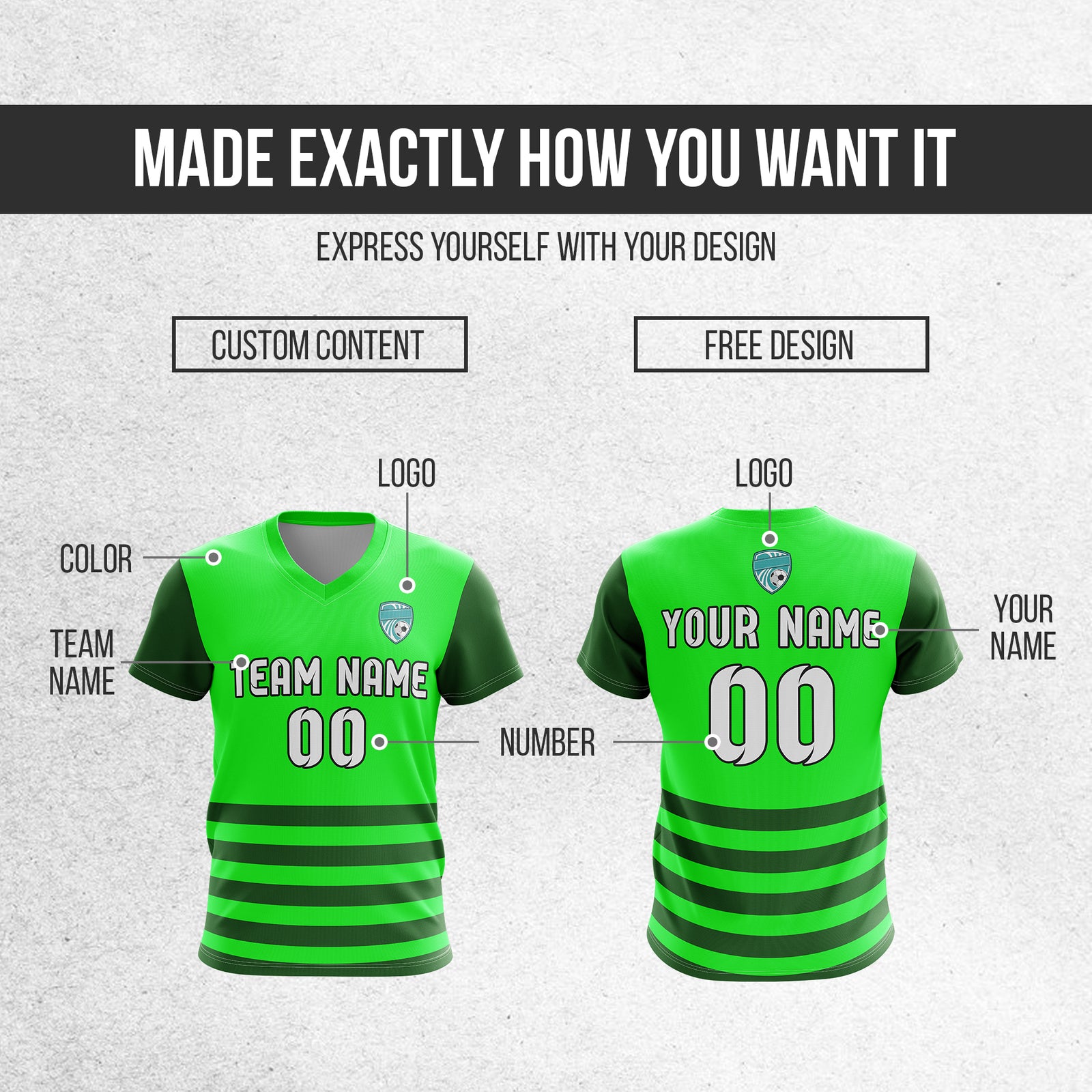 Custom BaseLine V Stripe Pattern Neon Green Soccer sport Tops Jersey