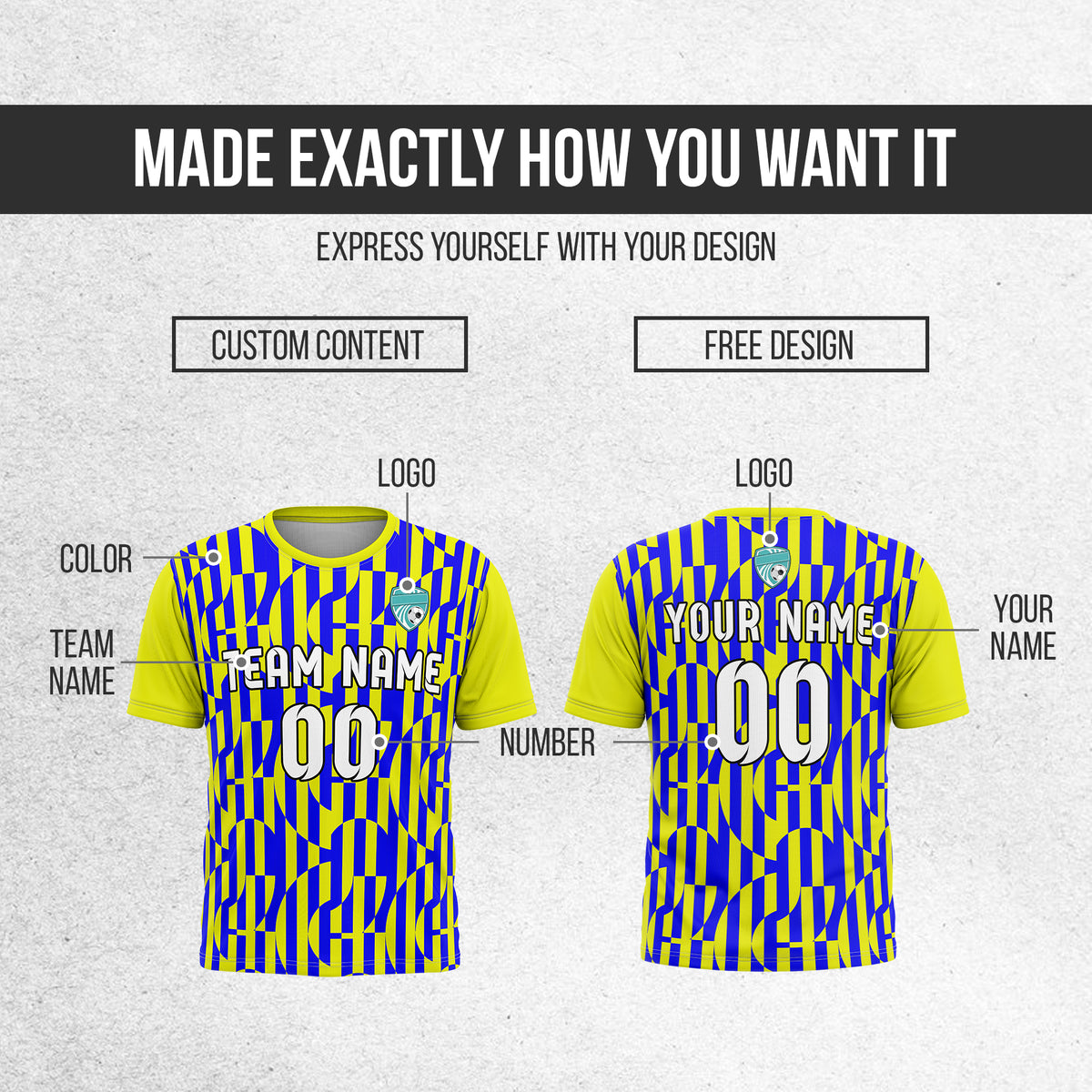 Custom Pulse Grid R-Full Pattern Soccer Yellow Sport Tops Jersey