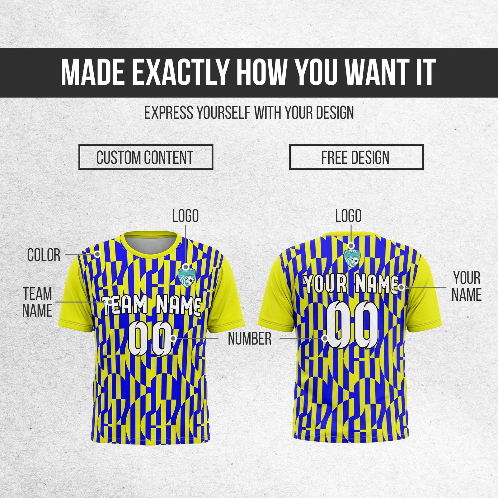 Custom Pulse Grid R-Full Pattern Soccer Yellow Sport Tops Jersey