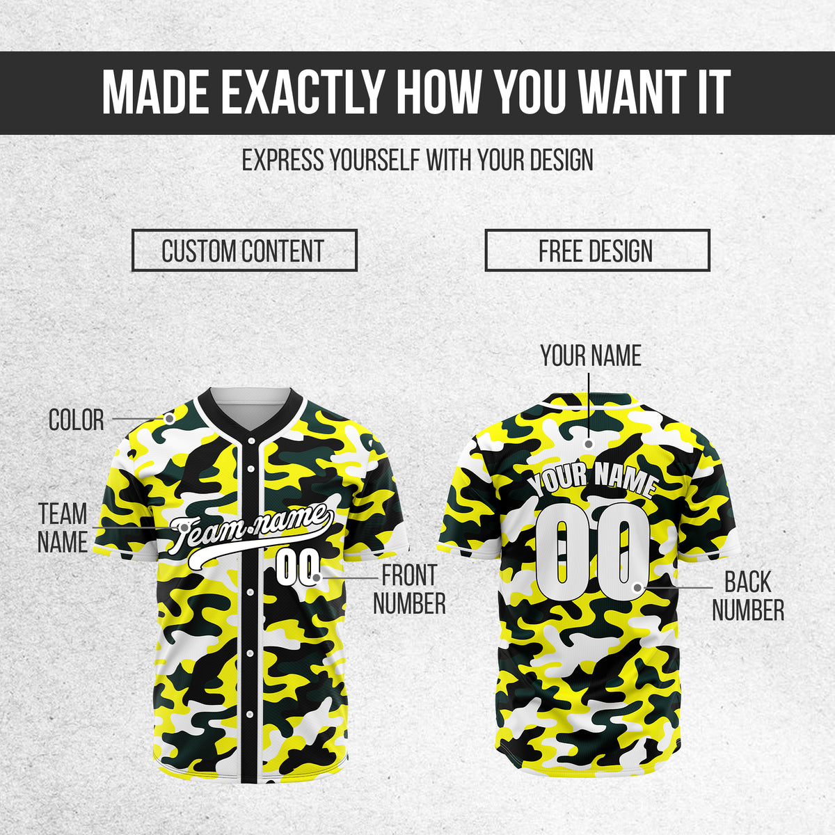Custom Shadow Command Yellow  Baseball Sports Jersey Personalized Uniform with Name & Number