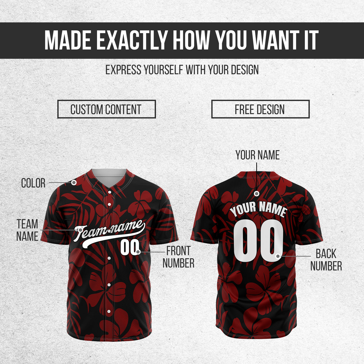 Custom Hawaiian Black Baseball Sports Jersey Personalized Uniform with Name & Number