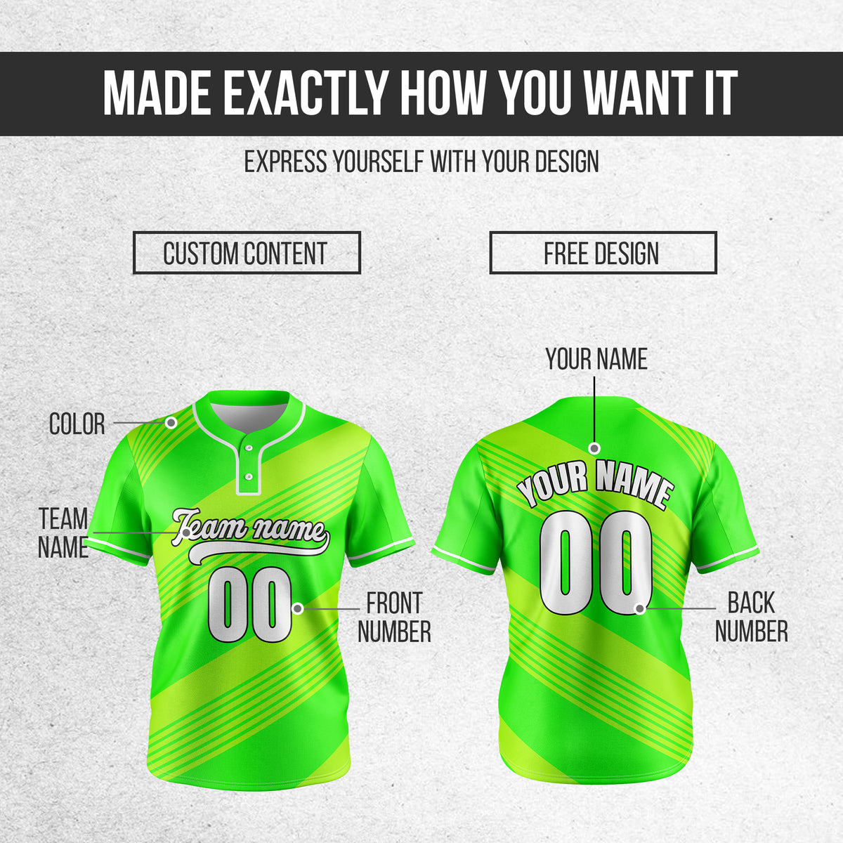 Custom Crossfire Neon Green Baseball Sports Jersey Personalized Uniform with Name & Number