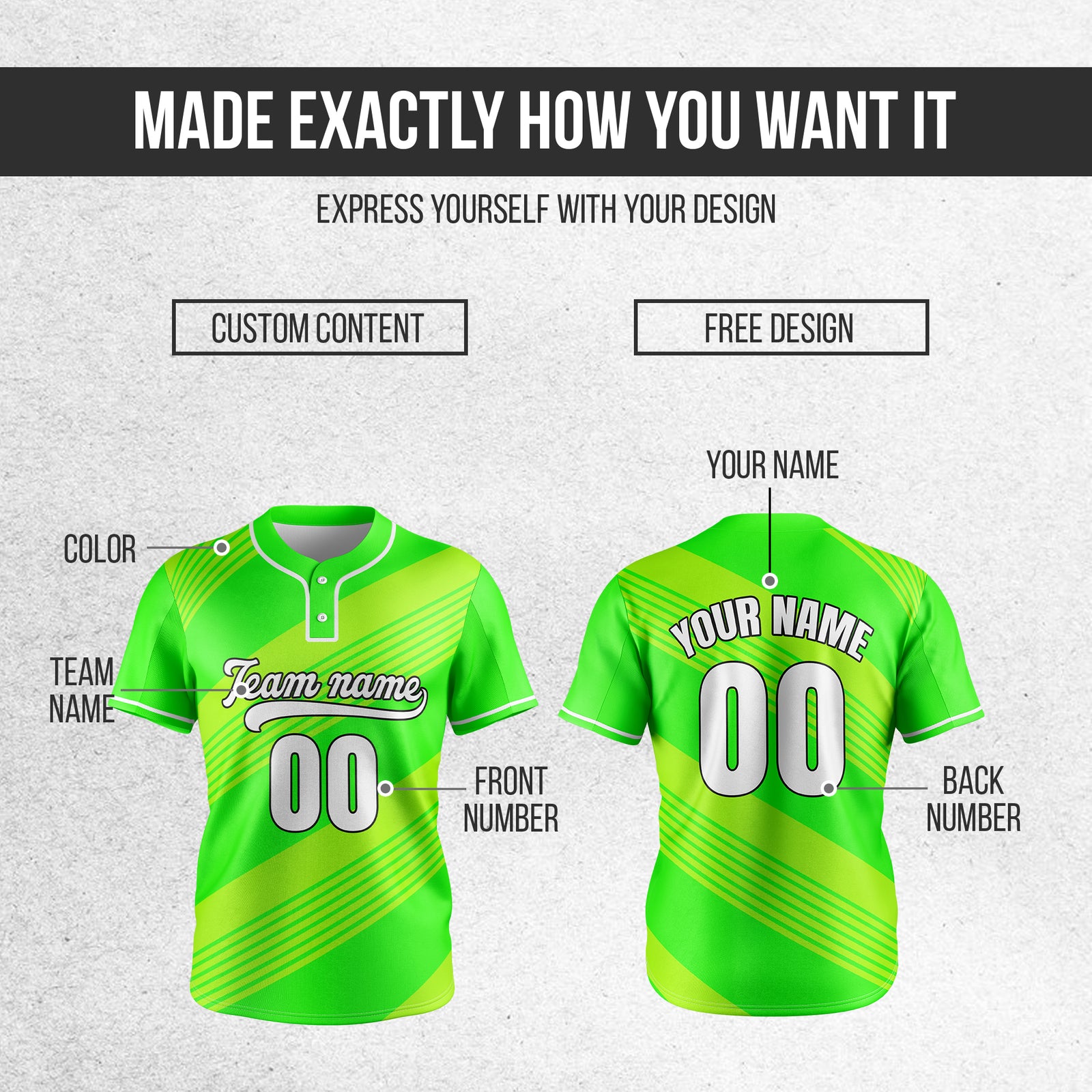 Custom Crossfire Neon Green Baseball Sports Jersey Personalized Uniform with Name & Number